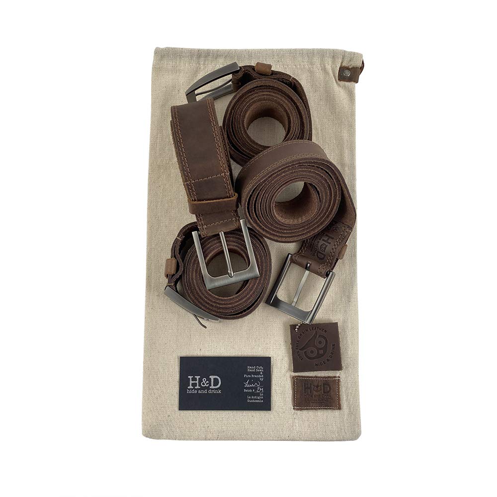 Handmade Men's Two Row Stitch Leather Timberline Belt in Bourbon Brown - Premium Genuine Leather Belt for Casual & Outdoor Wear - Perfect for Jeans, Hiking & Work
