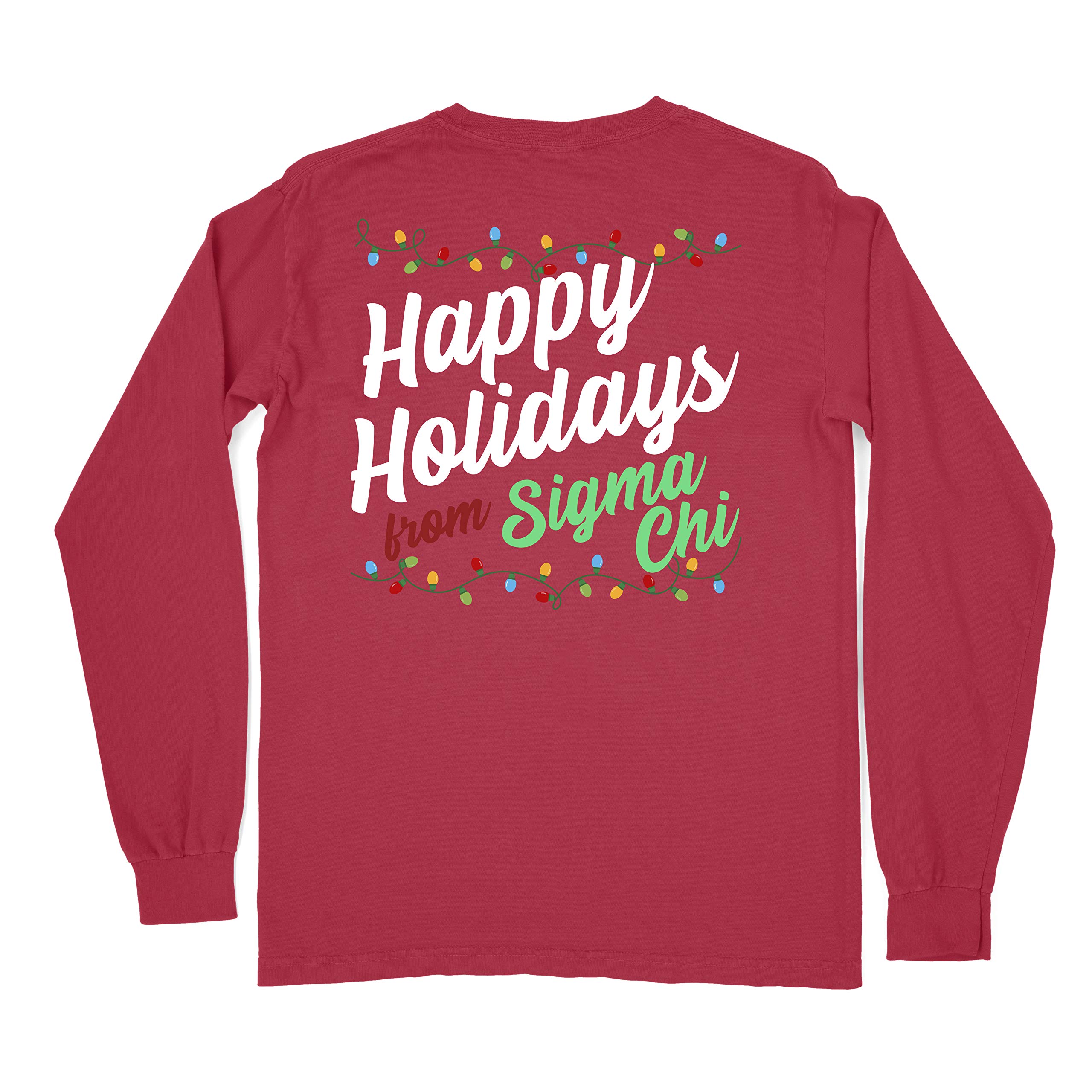 Sigma Chi Fraternity Happy Holidays Comfort Colors Long Sleeve Shirt - Greek Life Apparel, Soft Cotton Crewneck for Christmas & Winter - Perfect for Fraternity Events, College Parties & Holiday Gatherings