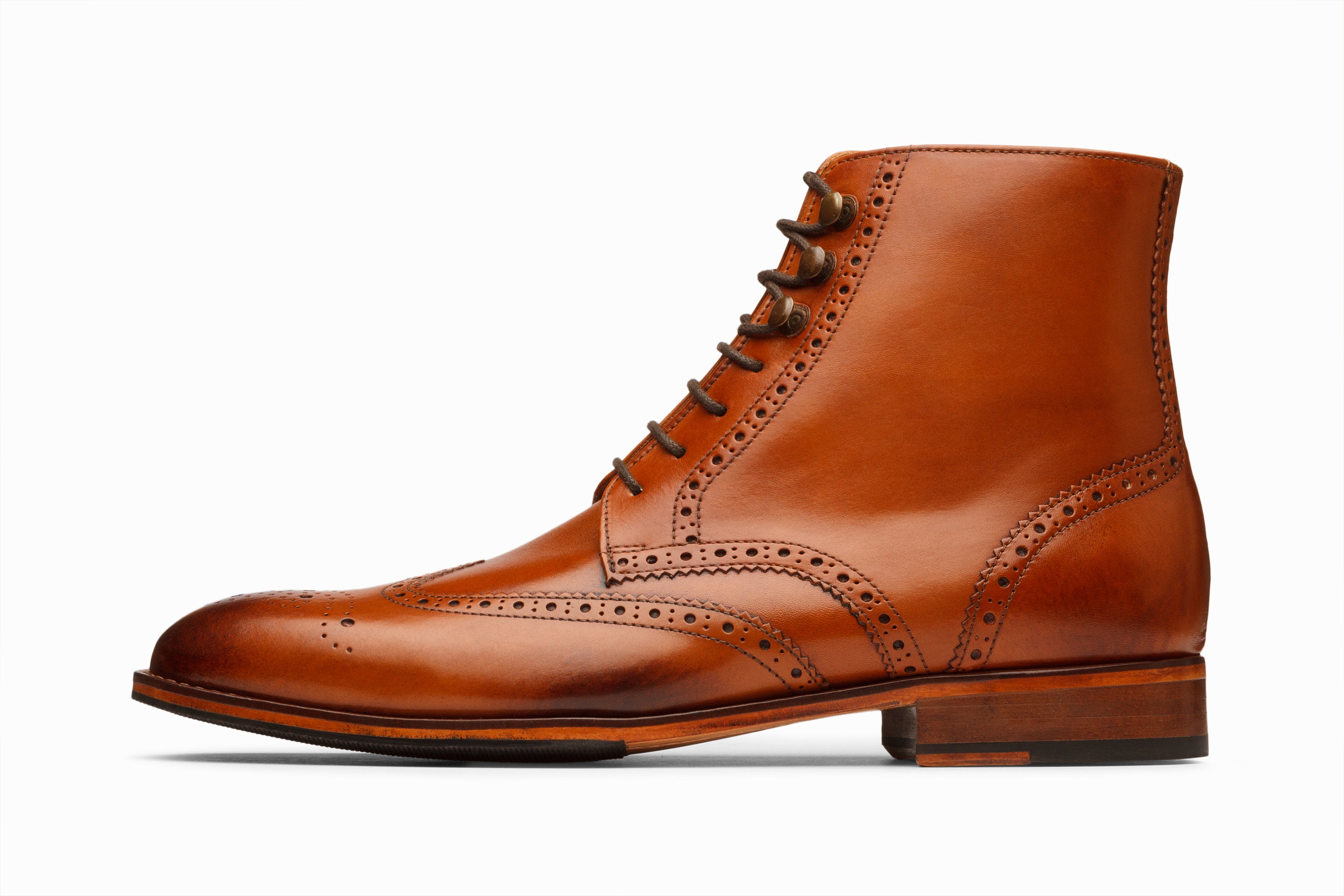 Premium Leather Wingtip Brogue Boots for Men - Classic Tan Oxford Style Dress Shoes - Perfect for Business, Formal Events & Office Wear