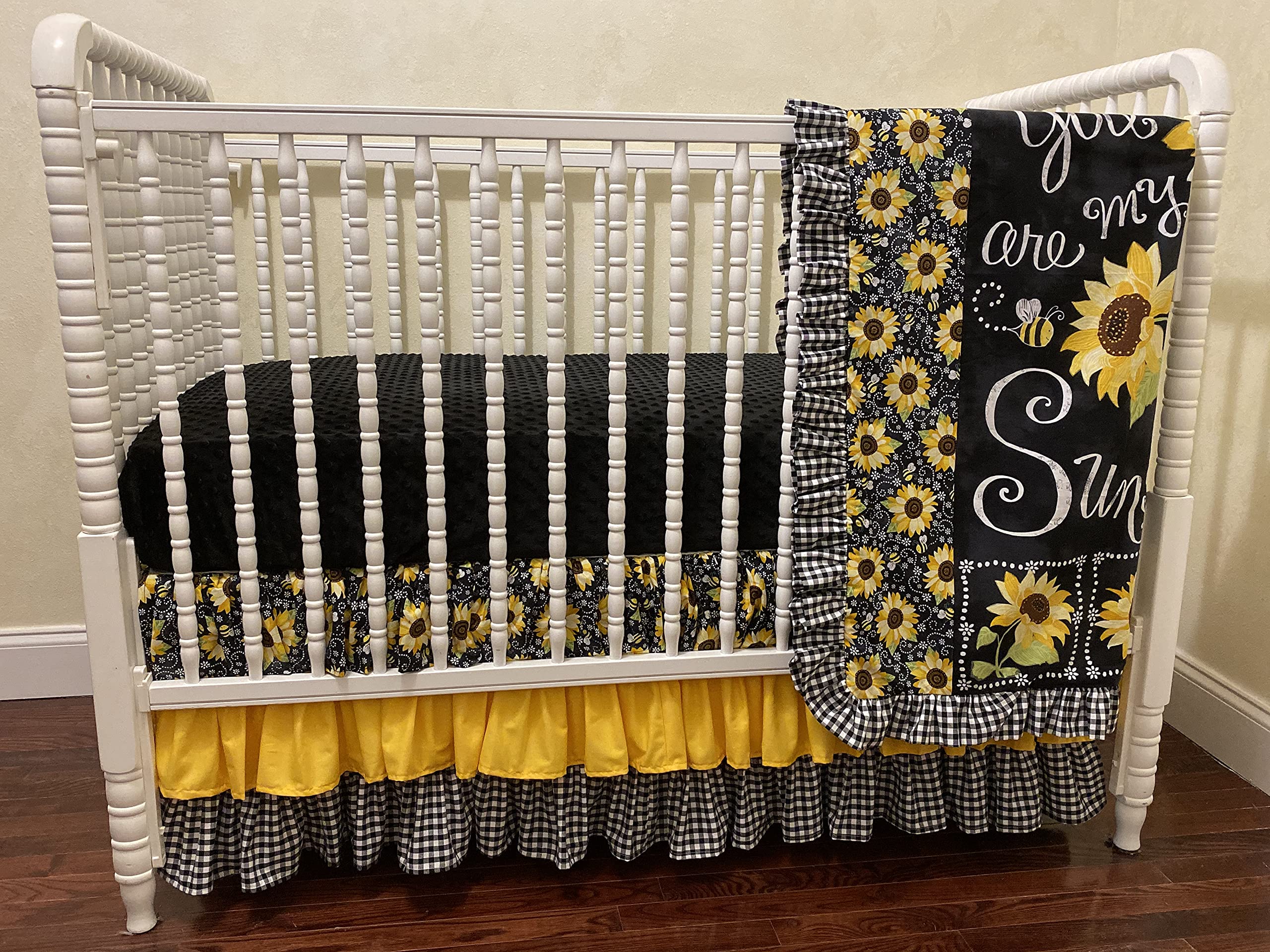 Sunflower Nursery Bedding Set for Baby Girls - Black & Yellow Floral Crib Bedding | Perfect for Nursery Decor, Baby Showers & Newborn Photography Backdrops