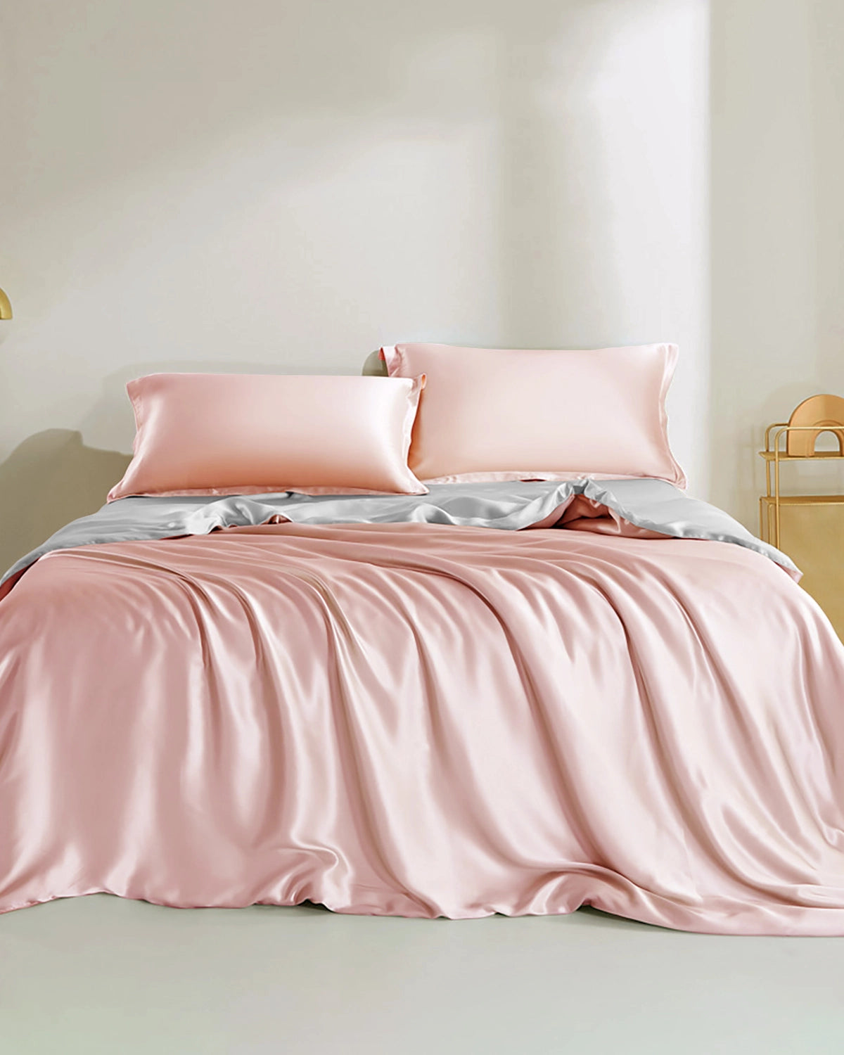 22 Momme Dual Color 100% Mulberry Silk Bedding Set - Queen Size 4 Piece Set (Duvet Cover, Pillowcases, Sheet) for Luxurious Sleep & Elegant Bedroom Decor