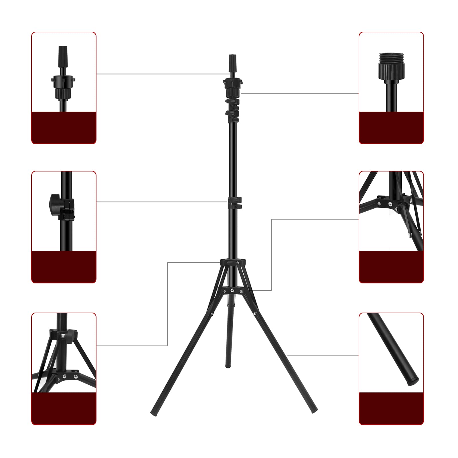 Adjustable Metal Wig Stand Tripod - Foldable Mannequin Head Holder for Cosmetology, Hairdressing & Styling Training | Perfect for Salon, Home Use & Wig Display