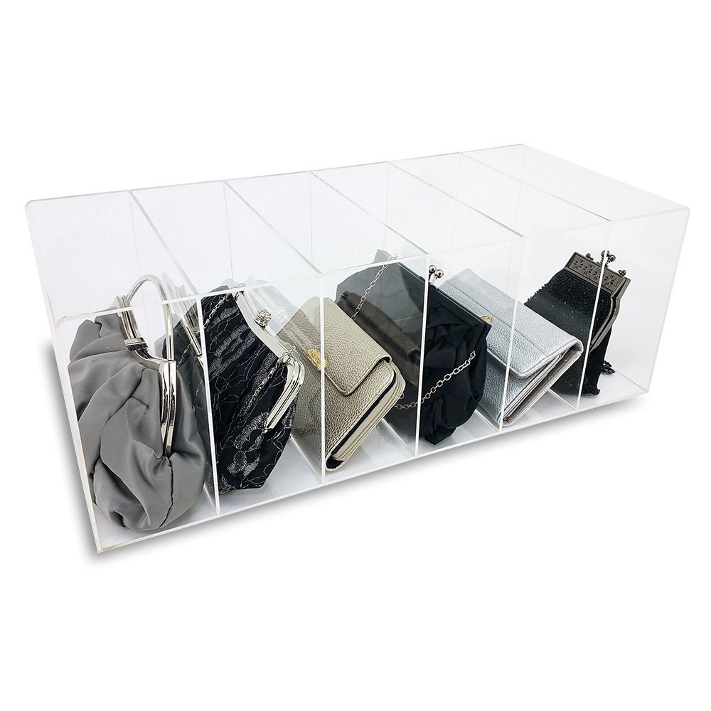 OnDisplay Deluxe Acrylic 6-Slot Purse Organizer - Perfect for Handbag, Tote & Clutch Organization (Clear Jewelry & Cosmetic Storage)