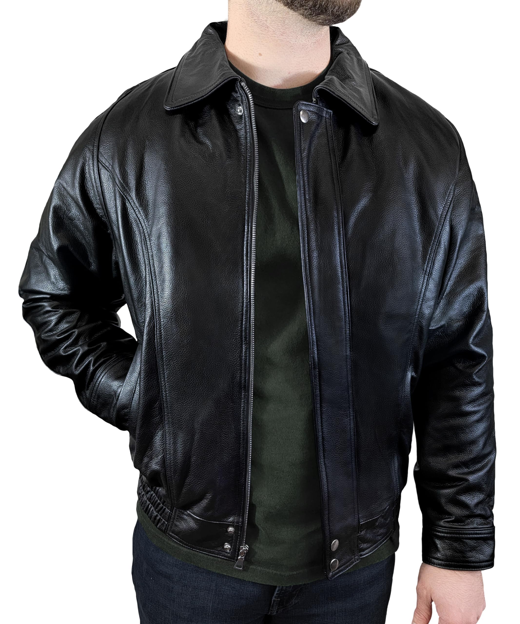 Men's Genuine Leather Bomber Jacket - Classic Motorcycle Jacket with Removable Zip-In Liner | Stylish Outerwear for Riding, Casual Wear & Night Out