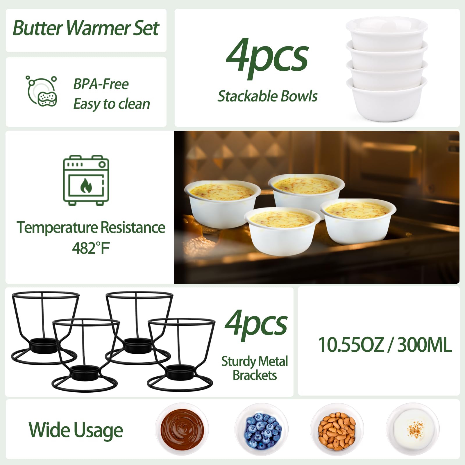4-Piece Ceramic Butter Warmer Set for Seafood, Chocolate & Cheese - Includes Tealight Candles - Dishwasher Safe - Perfect for Fondue Parties, Lobster Dinners & Dessert Making