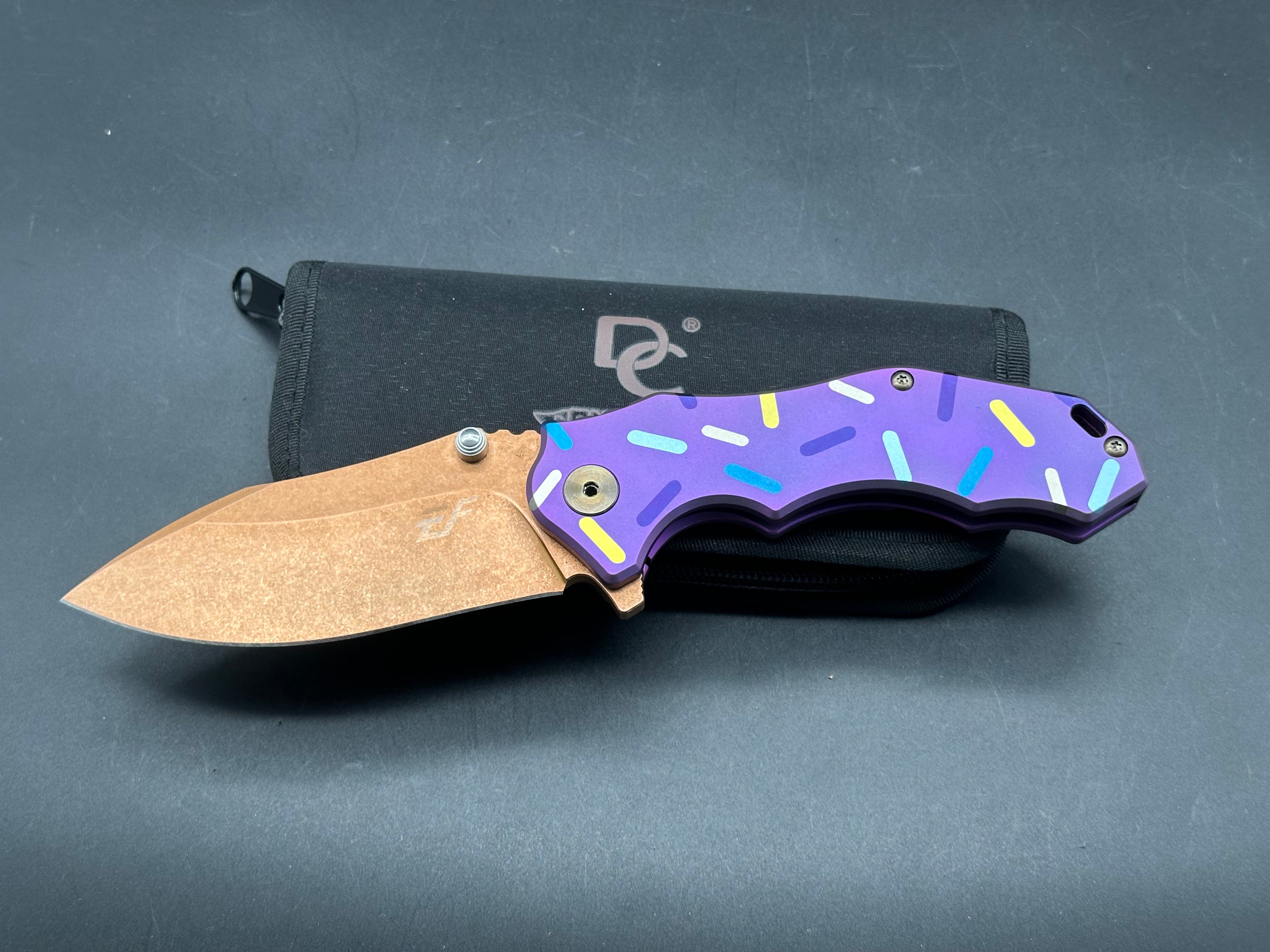 Eafengrow EF905 Custom Dessert Warrior Pink Ti Knife - Sprinkle Print Frame - Perfect for Camping, Outdoor Adventures & Everyday Carry (EDC)
