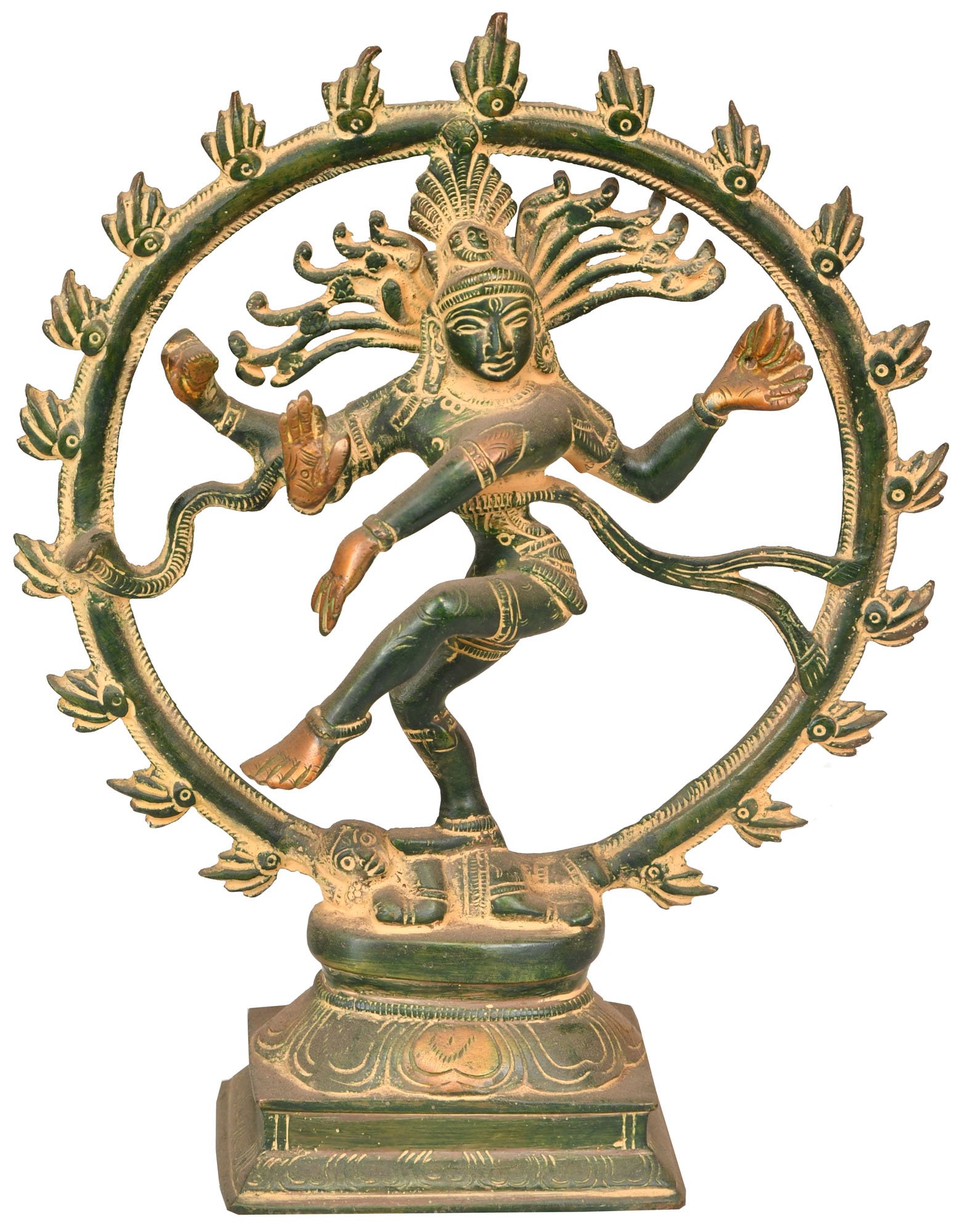 Exoticindia ZDL89 Antique Green Nataraja Statue - Handcrafted Hindu God Shiva Dancing Sculpture for Home Decor, Yoga Studio & Spiritual Altar
