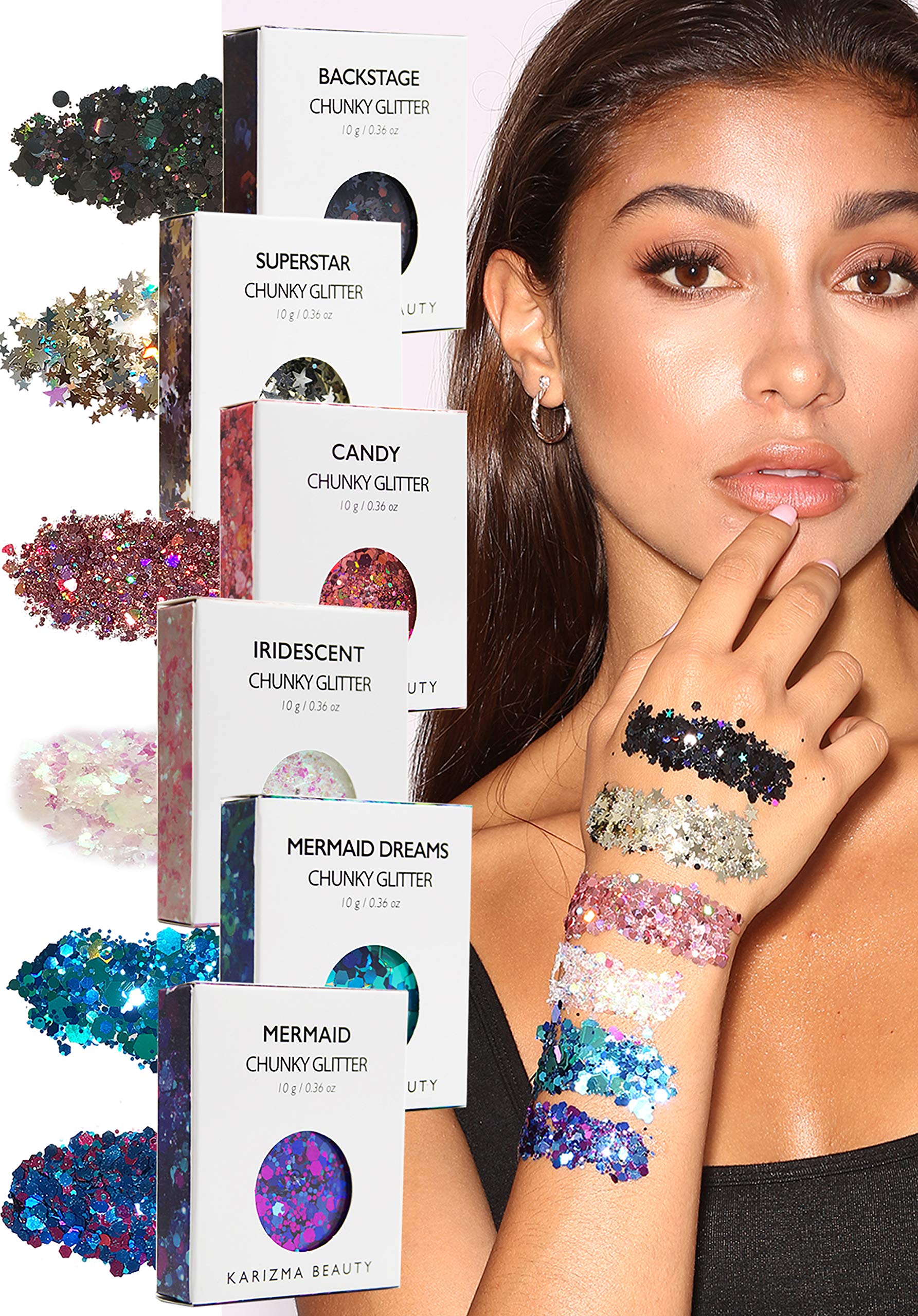 KARIZMA BEAUTY Face & Body Glitter - 60g Chunky Cosmetic Glitter for Festival, Halloween, Rave, Makeup, Nails & Hair - Non-Toxic & Skin Safe for Parties, Cosplay & Special Events