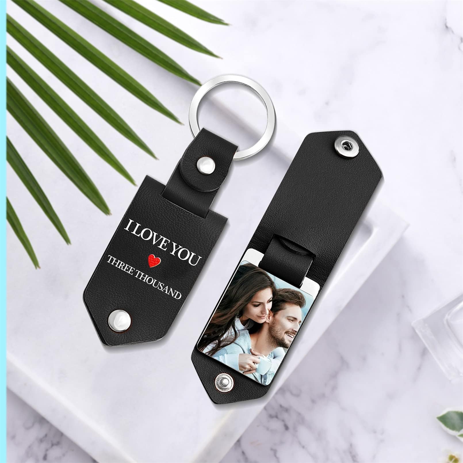 Personalized Genuine Leather Keychain for Men - Custom Photo & Engraved Name Key Ring - Unique Gift for Dad, Husband, Father - Perfect for Birthdays, Anniversaries & Special Occasions