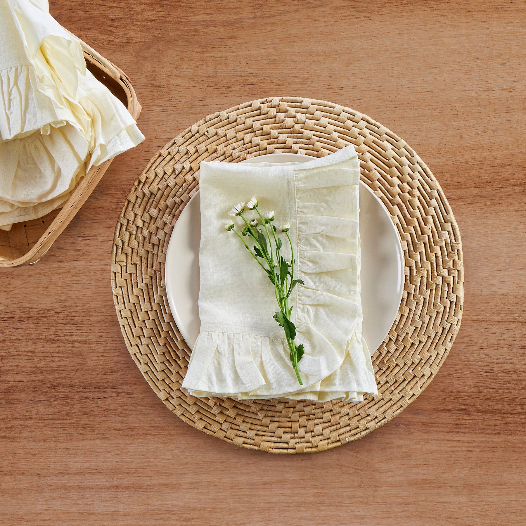 Gabrielle Ruffle Napkins Set of 4 - Elegant Cotton Dinner Napkins for Formal Dining, Wedding, and Special Occasions