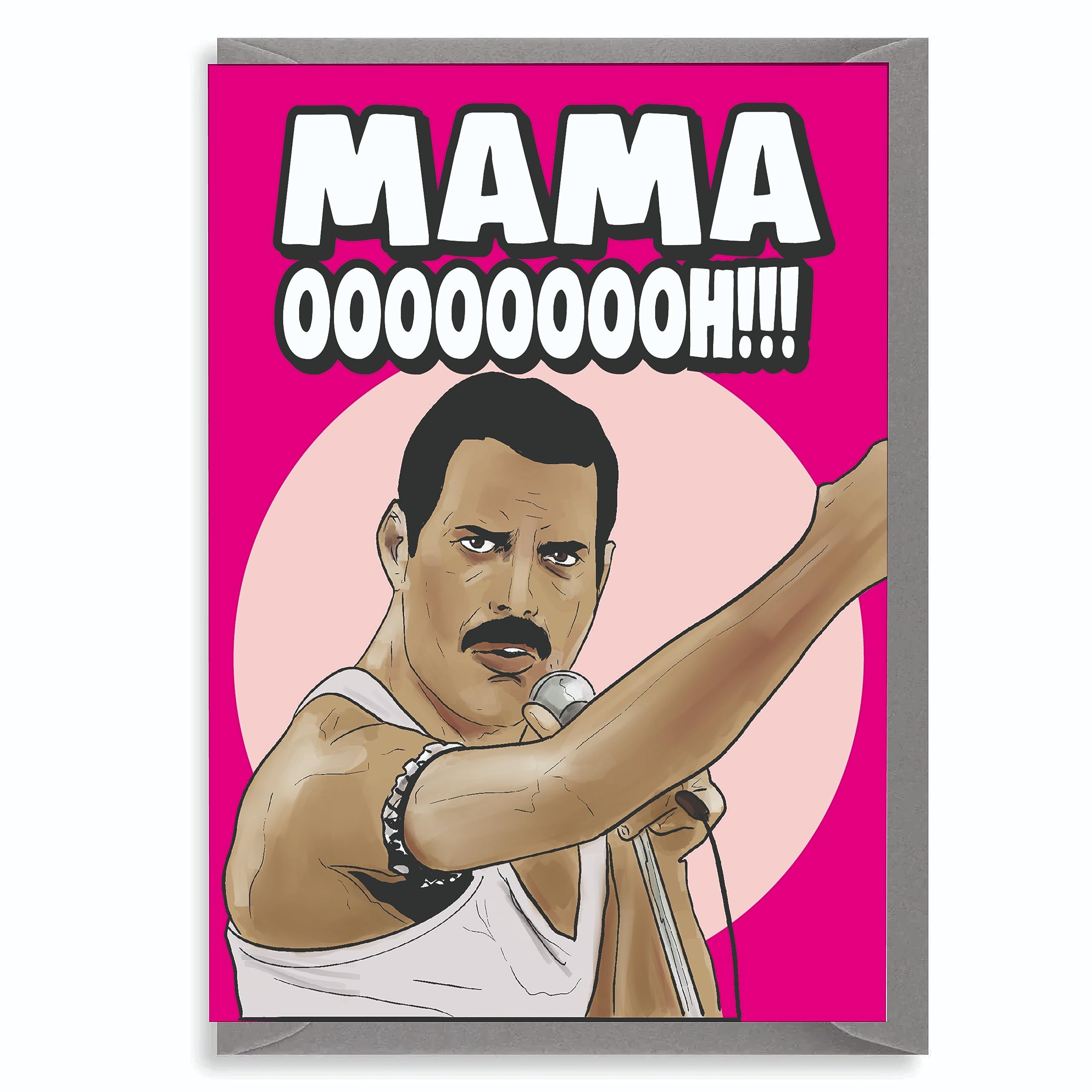 Queen Freddie Mercury Mama oooooh!!! Greeting Card - Funny Music Themed Birthday & Mother's Day Card - Perfect Gift for Fans & Loved Ones - Use for Birthdays, Mother's Day & Special Occasions