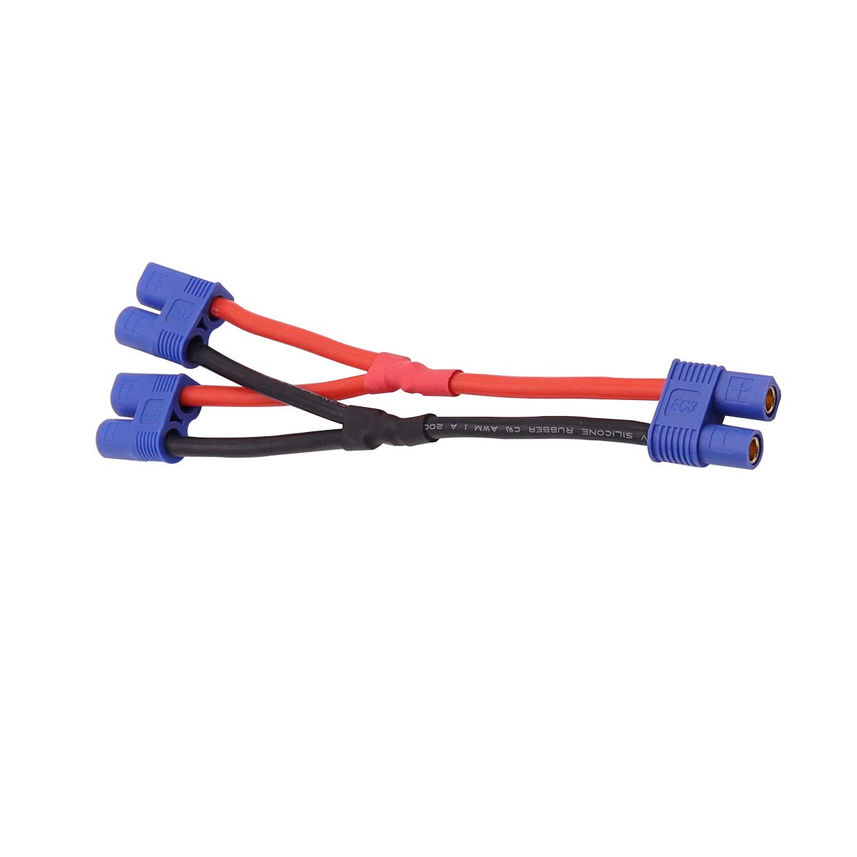 Parallel Y-Harness Adapter EC3 Connector - 12AWG 10cm Silicone Wire - 1 Male to 2 Female Connectors for RC Car, Truck, Boat Lipo Battery Connection - Perfect for Power Distribution in RC Models and DIY Electronics Projects