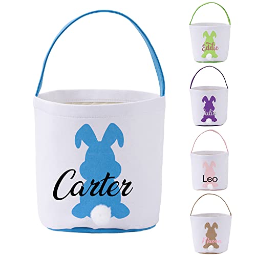 Personalized Easter Bunny Basket Egg Bags for Kids - Cotton Canvas Candy Egg Hunt Tote - Reusable Easter Gift Bags for Boys & Girls - Perfect for Easter Egg Hunts, Party Favors & Spring Celebrations