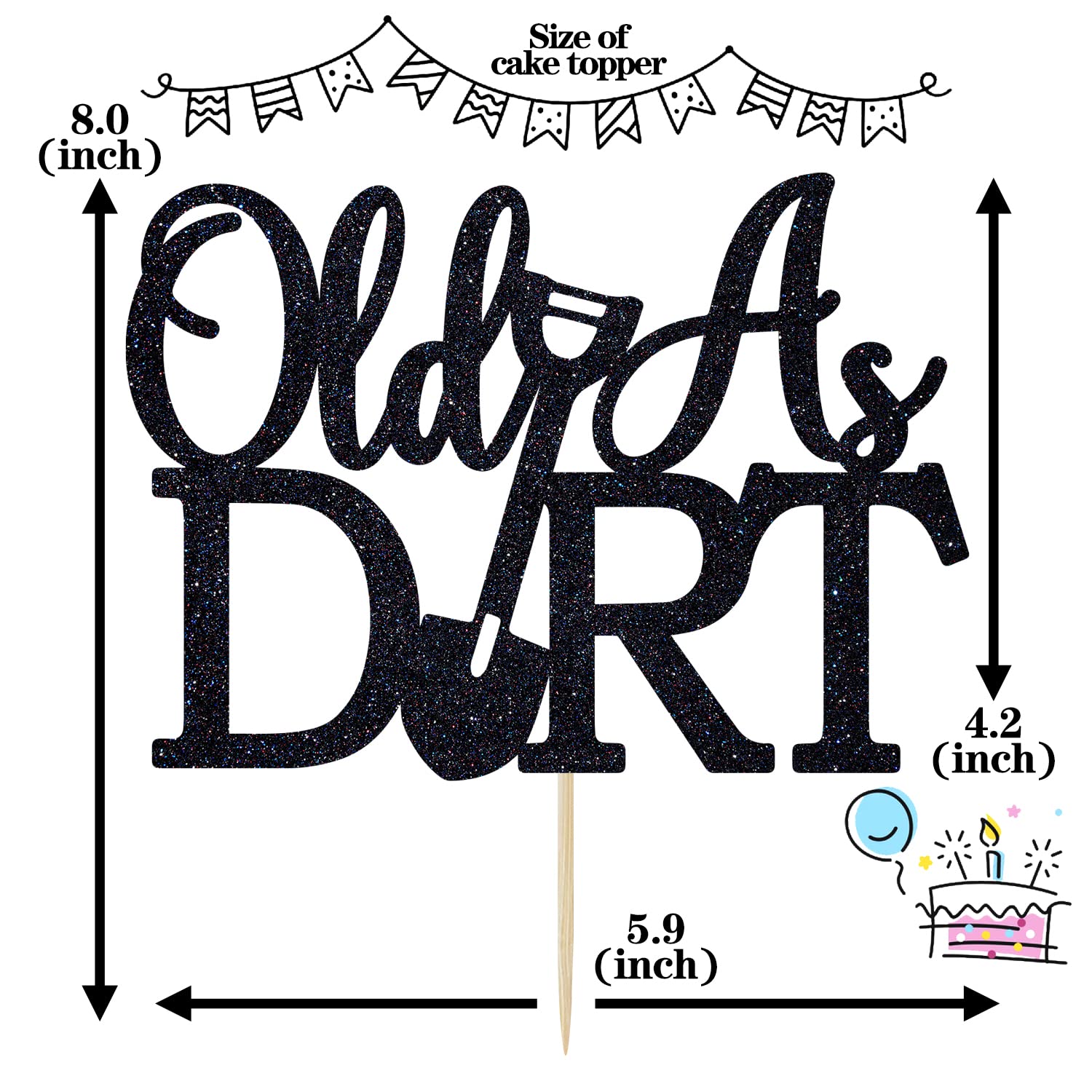 Funny 40th 50th 60th 70th Birthday Cake Topper - 'Holy Shit You're Old' & 'Your Ass is Old' Novelty Decor for Men & Women - Black Glitter Party Supplies - Perfect for Milestone Birthday Celebrations & Retirement Parties