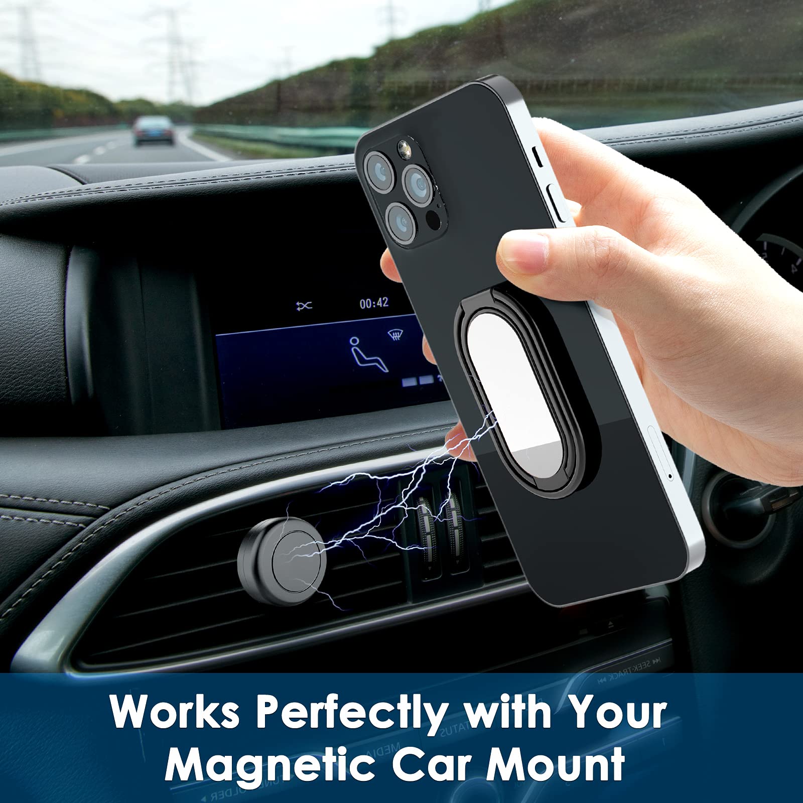 360° Rotating Magnetic Phone Ring Holder & Kickstand - Foldable Phone Grip for Car Mount, Hands-Free Viewing - Compatible with iPhone, Samsung, Most Smartphones (Perfect for Driving, Video Calls & Selfies)