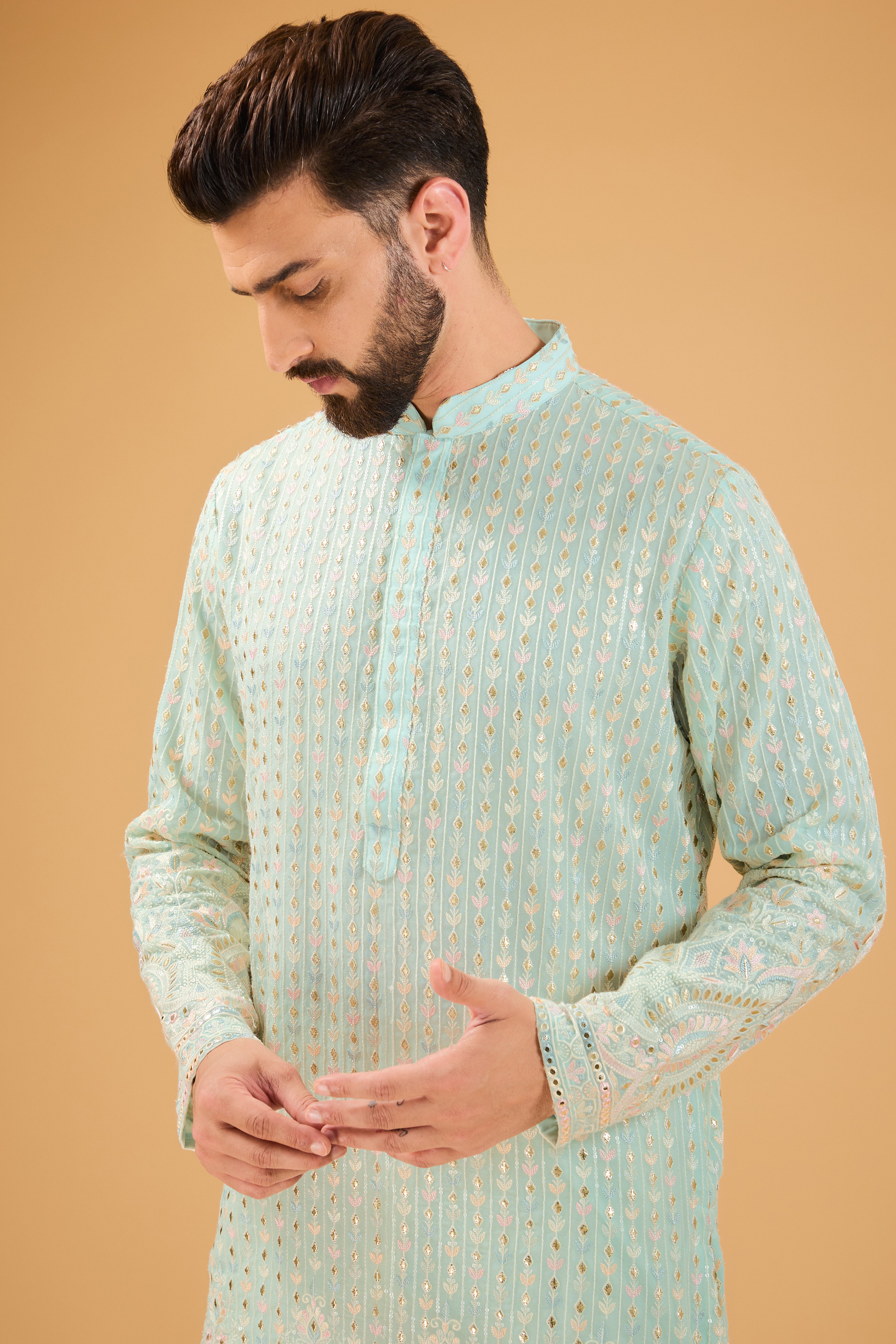 Elegant Powder Blue Chikankari Kurta with Intricate Multi-Thread Embroidery - Perfect for Festivals, Weddings & Ethnic Occasions