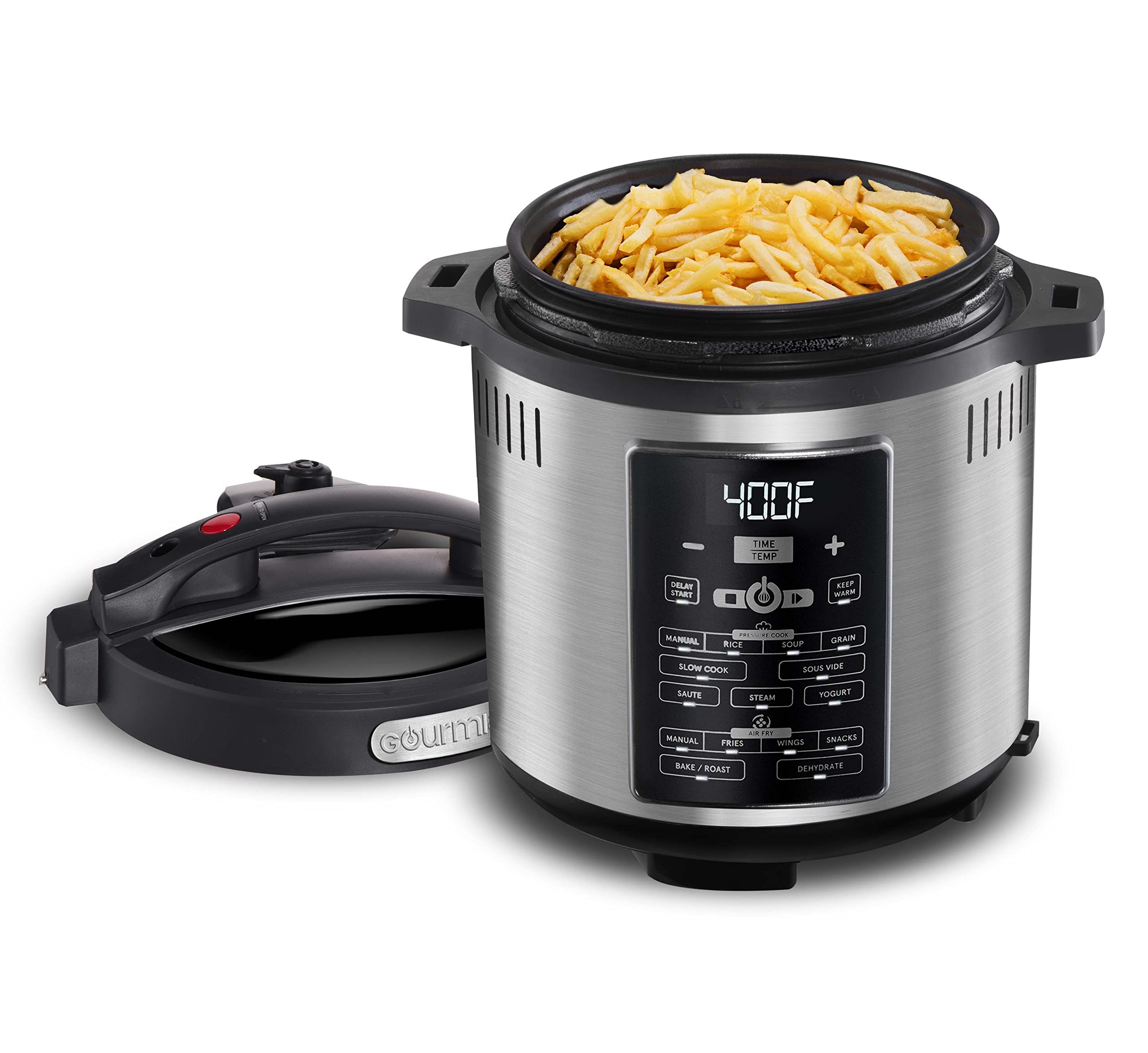 Gourmia GPA2060 6-Quart Multi-Function Pressure Cooker & Air Fryer Combo - 15 One-Touch Smart Programs with Nonstick Pot, Air Fry Basket & Accessories - Perfect for Fast Cooking, Healthy Air Frying & Meal Prep