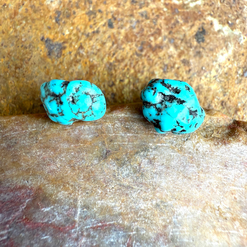 Turquoise Nugget Pierced Post Stud Earrings for Women | Natural Stone Jewelry | Boho Chic Accessories for Everyday Wear & Special Occasions