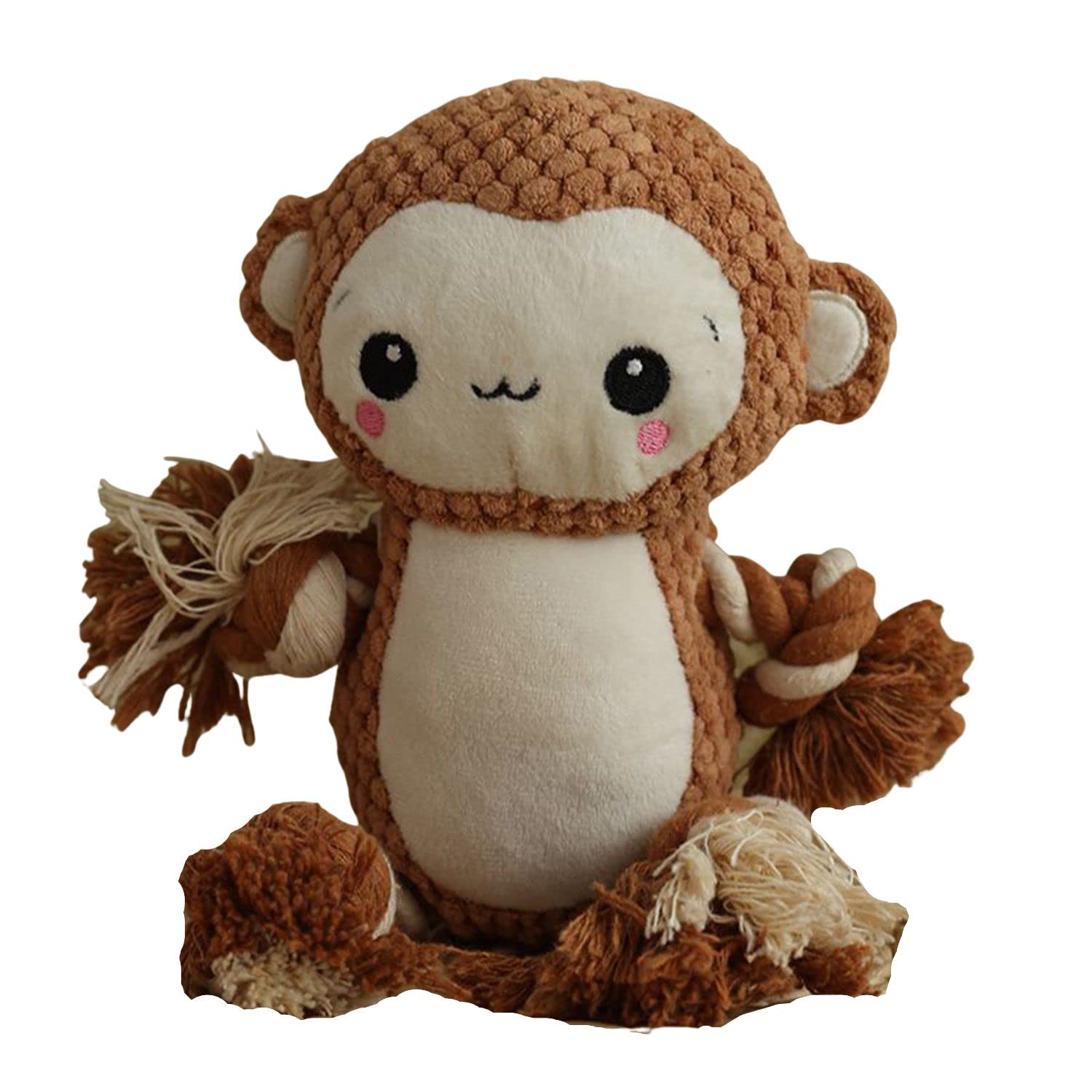 **Durable Plush Squeaky Dog Toy with Crinkle Paper - Chew-Resistant Stuffed Animal Toy for Small & Medium Dogs (Brown Monkey) - Perfect for Playtime, Training & Teething Puppies**