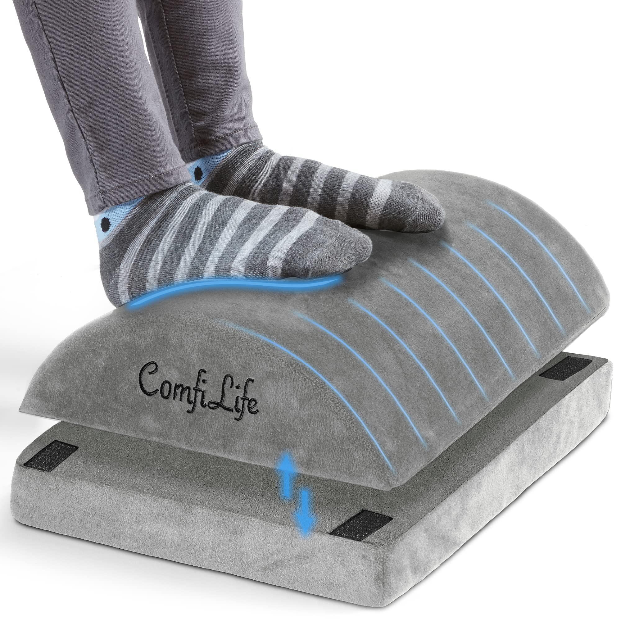 ComfiLife Adjustable Memory Foam Foot Rest for Office & Gaming Chairs - Ergonomic Under Desk Foot Stool for Back Pain Relief - Height Adjustable Footrest for Home Office, Workstation & PC Setup (Gray) - Perfect for Long Hours of Sitting, Typing & Computer Work