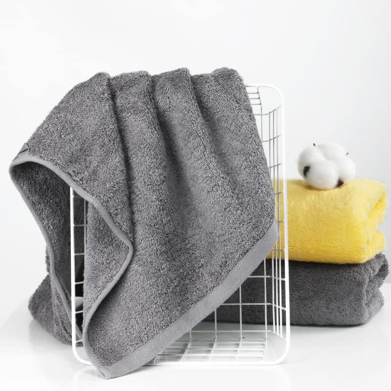 SEMAXE 100% Cotton Hand Towels for Bathroom - Soft & Absorbent Towel Set with Hanging Loops (4 Pack, Yellow & Grey) - Perfect for Gym, Shower, Hotel, Spa, Kitchen & Home Use