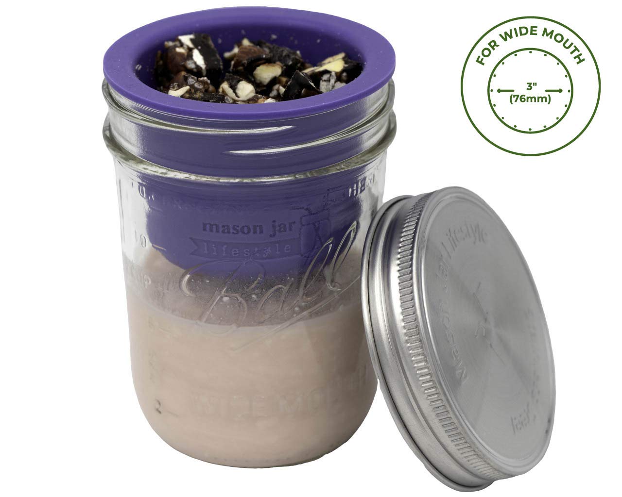 Mason Jar Lifestyle Divider Cup - BPA-Free Plastic Free Bento Lunch Container for Salads, Dips & Snacks | Wide Mouth Jar with Removable Dividers (Charcoal Gray) - Perfect for Meal Prep, Office Lunches & Picnics
