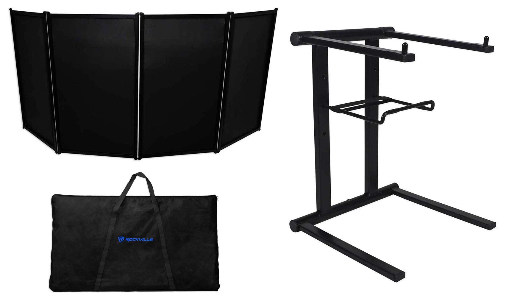 Rockville RFAAB DJ Event Facade - Lightweight Portable Booth with Travel Bag, Scrim & Laptop Stand - Perfect for DJ Gigs, Wedding Receptions & Trade Shows