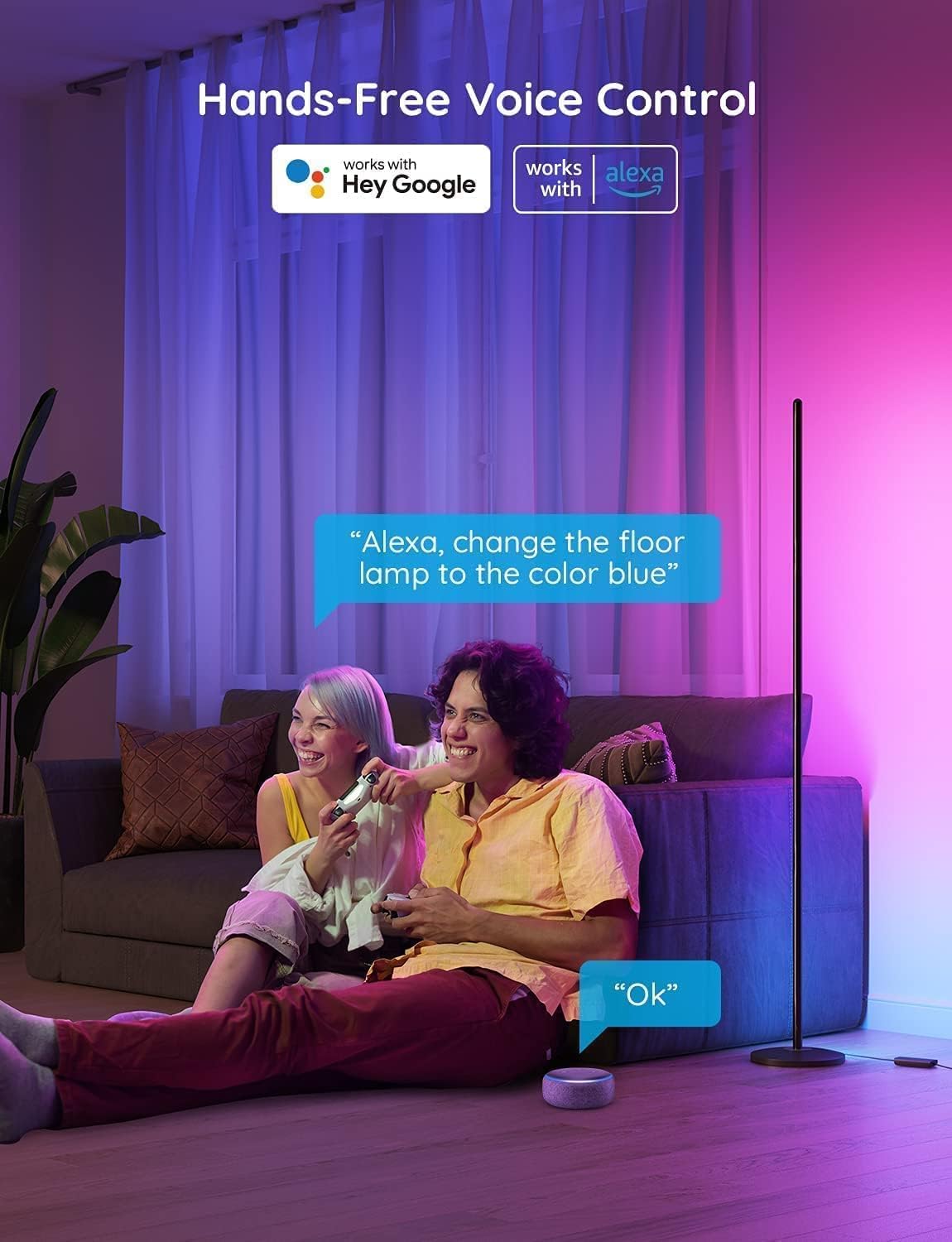 Govee RGBIC Smart LED Floor Lamp - 61 Scene Modes, Music Sync, Modern Corner Standing Lamp for Living Room & Bedroom | Mood Lighting, Home Decor, Gaming Setup