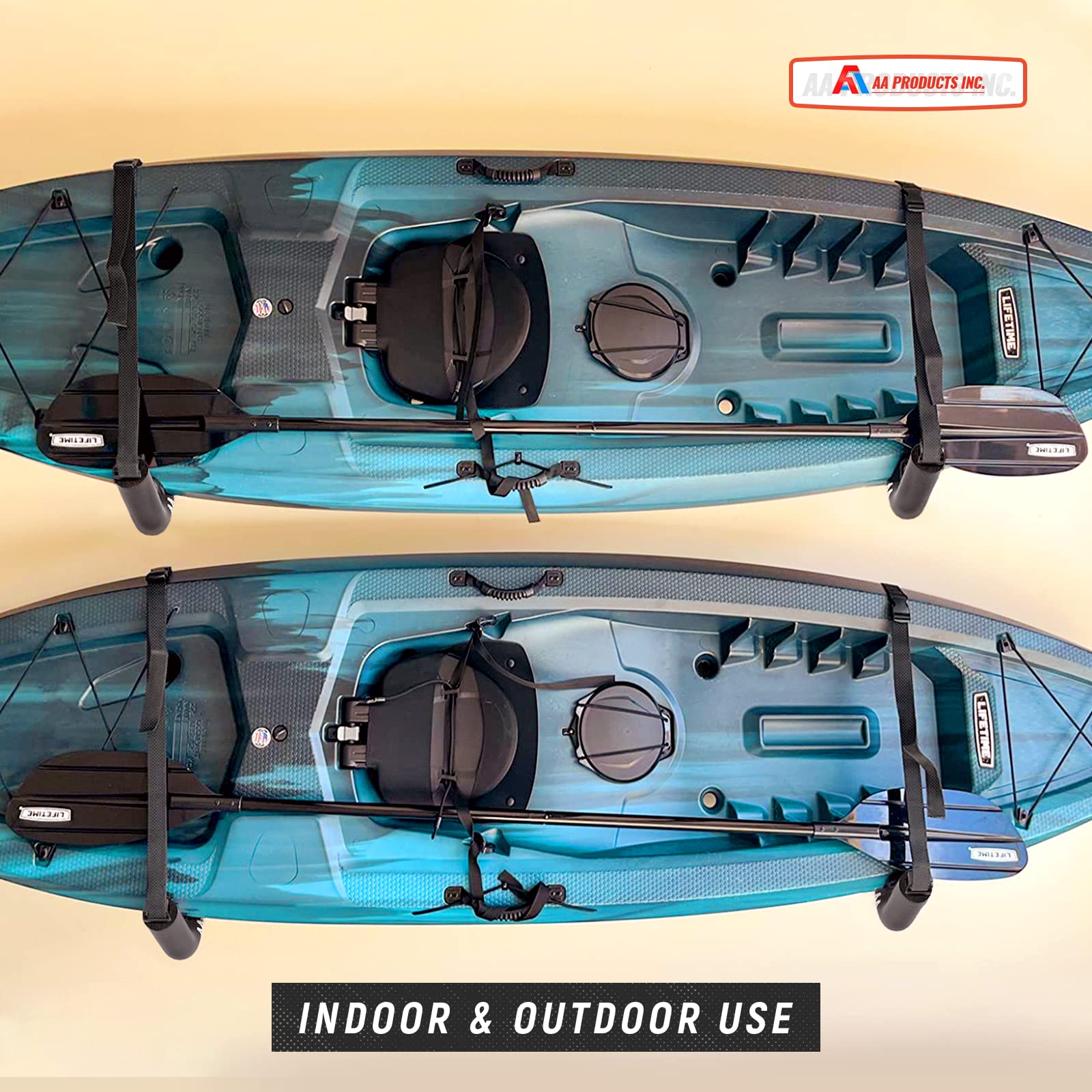 AA Products Heavy Duty Kayak Storage Wall Mount Racks - Set of 2 for Canoe, Kayak & Paddle Board Organization - Space Saving Garage or Outdoor Wall Hanging Hooks for Water Sports Equipment
