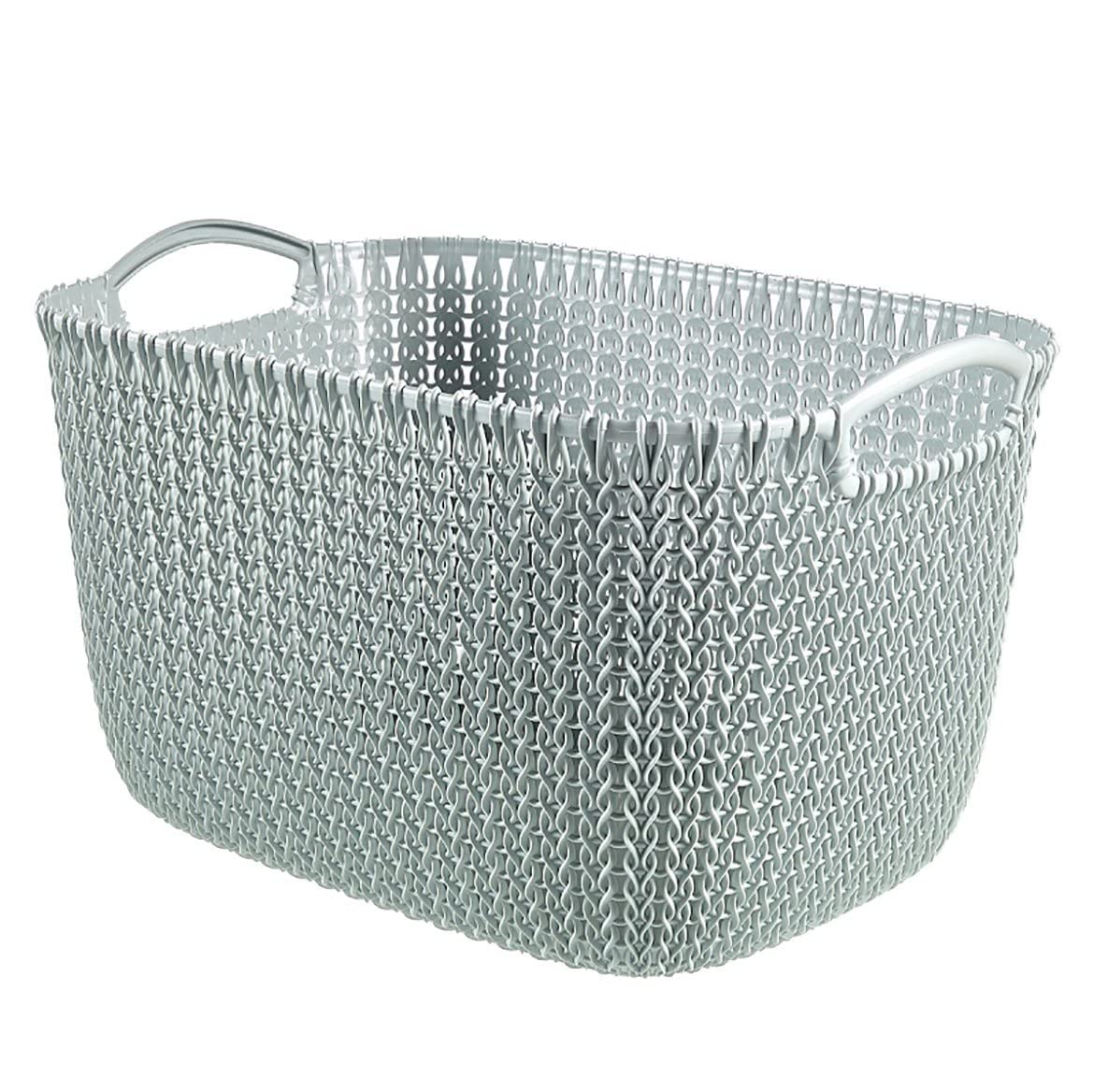 Curver Knit Effect Set of 5 Large Rectangular Storage Baskets - 19 Litres Capacity for Kitchen, Living Room, Bathroom, Bedroom & Utility - Misty Blue | Perfect for Organizing Toys, Laundry, Blankets & Home Decor
