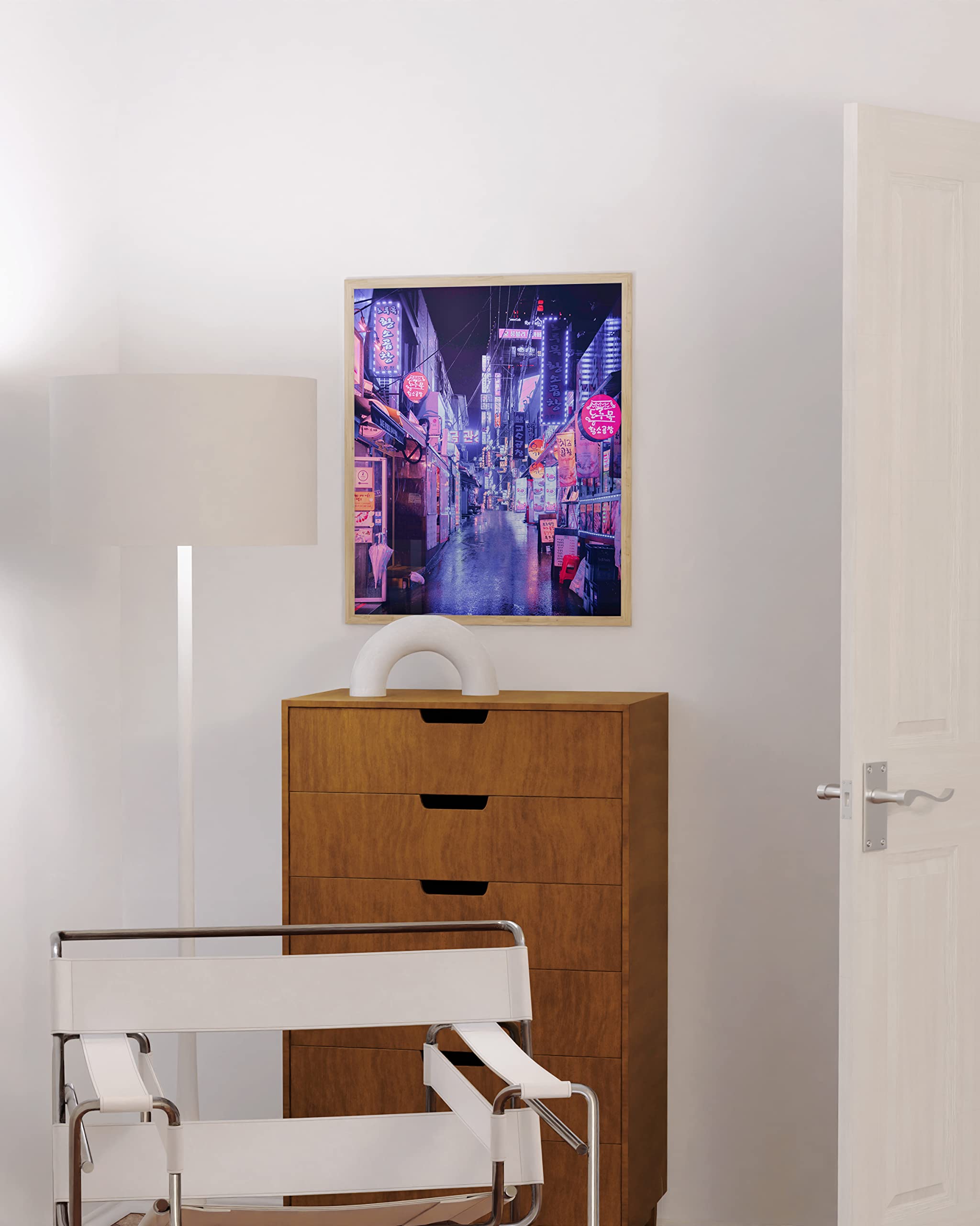 RipGrip Neon Seoul Korea Cityscape Wall Art Poster - Modern Black Framed Aesthetic Bedroom Decor for Teens (12x16 Inch) - Perfect for Boys Room, Dorm & Urban Style Home Decor