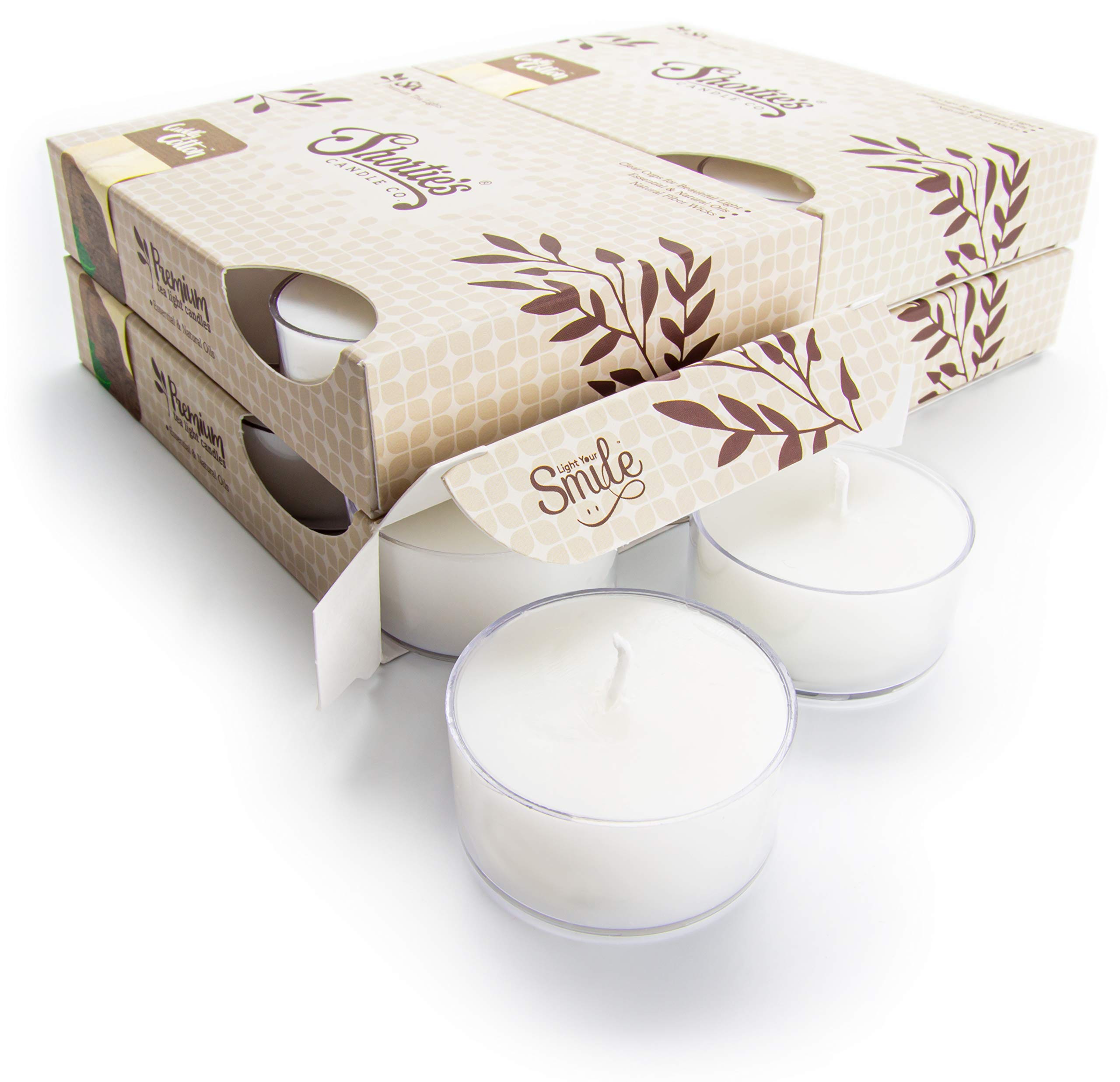 Premium Cotton Tealight Candles Bulk Pack - Highly Scented with Essential & Natural Oils - 24 White Tea Lights for Home Decor, Wedding, Spa & Relaxation - Made in USA - Fresh & Clean Collection