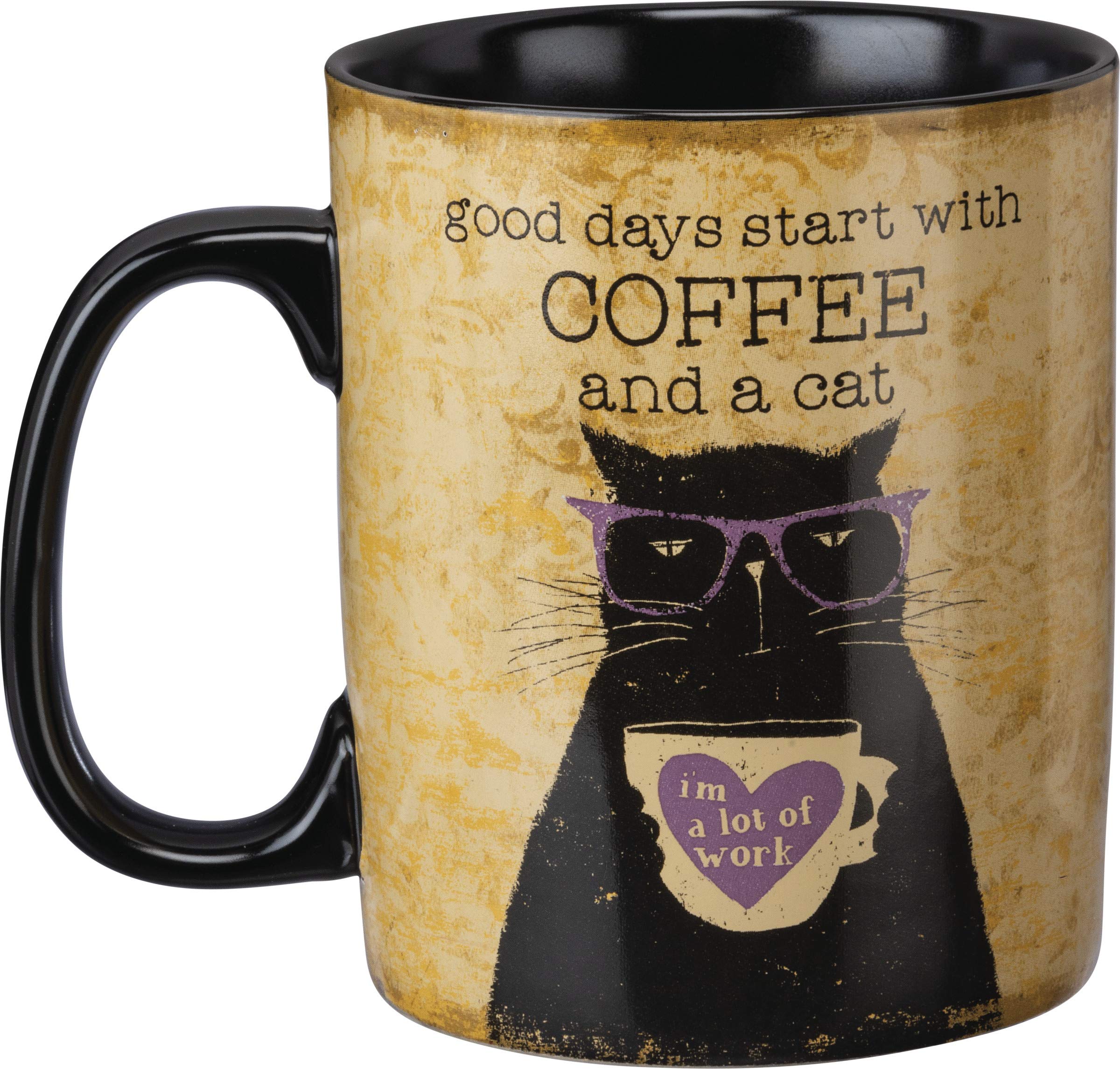Double-Sided Stoneware Coffee Mug 20oz - Cat Lover Gift with 'Good Days Start With Coffee And A Cat' Design - Perfect for Morning Coffee, Office Use & Cat Enthusiasts