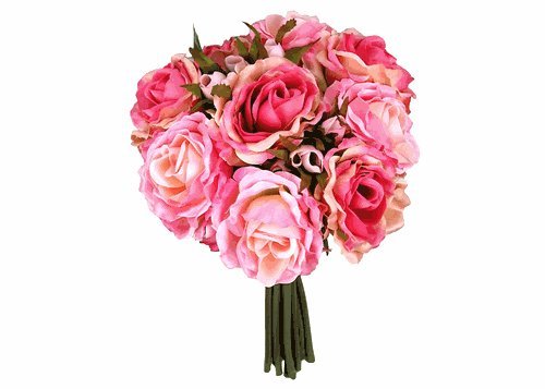 Artificial Silk Rose Bouquet - Pink Mix 11 Stems (9 Open Roses & 2 Rose Buds) for Wedding Centerpieces, Bridal Bouquets, Home Decor & Party Decorations