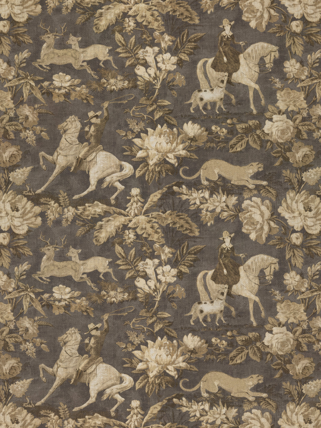 Nathan Turner Cowboy Toile Linen Fabric - Gold Brown | Western Home Decor, Upholstery & Curtain Fabric for Rustic Interiors