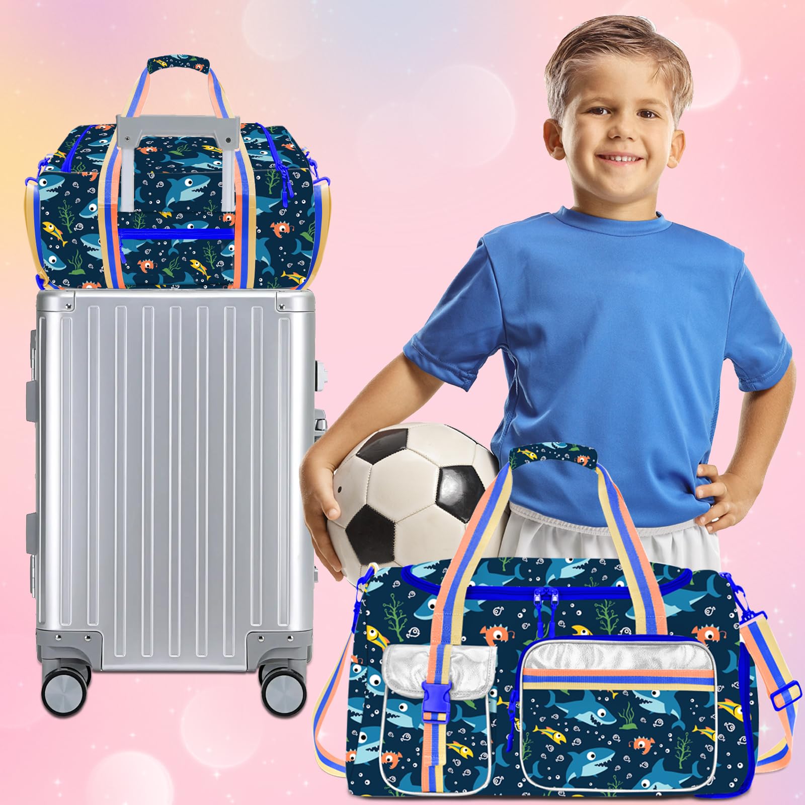 Kids & Teens Duffle Bag - Waterproof Travel Overnight Bag for Boys Girls - Gym Dance Sports Backpack with Shoe Compartment - Perfect for School, Sleepovers, Sports Practice & Weekend Trips