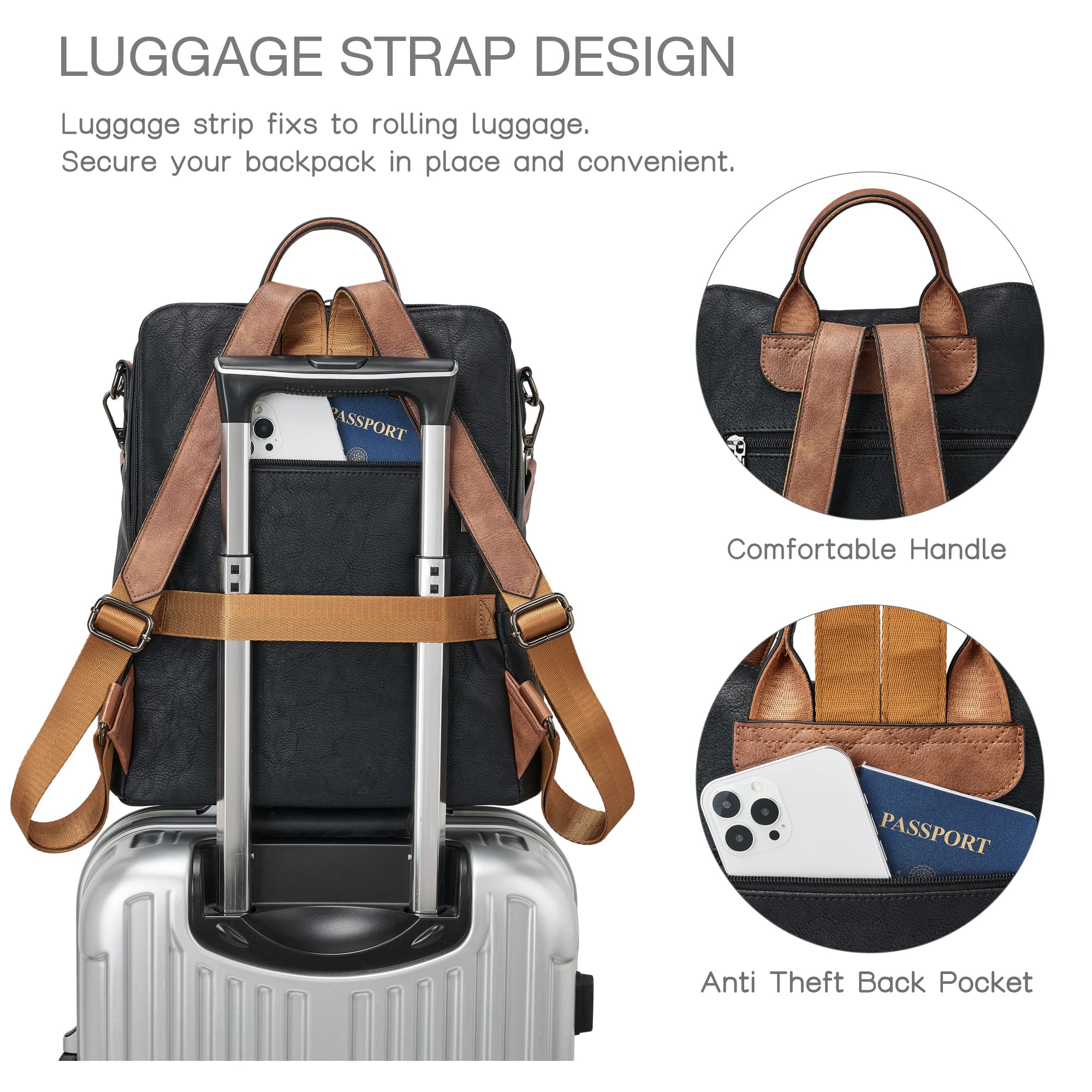 Shrrie Women's Leather Backpack Purse - Convertible Shoulder Bag for Travel, Work & Daily Use | Fashion Designer Backpack for Women