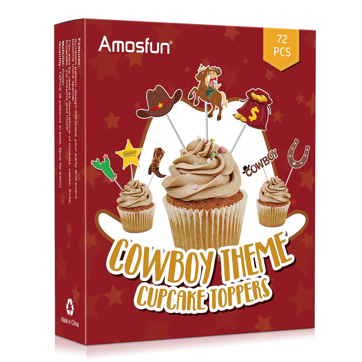 72PCS Western Theme Cupcake Toppers - Cowgirl Party Cake Decorations for Birthday, Baby Shower & Wedding - Reusable Cake Picks for Western Decor, Cowboy Party Supplies
