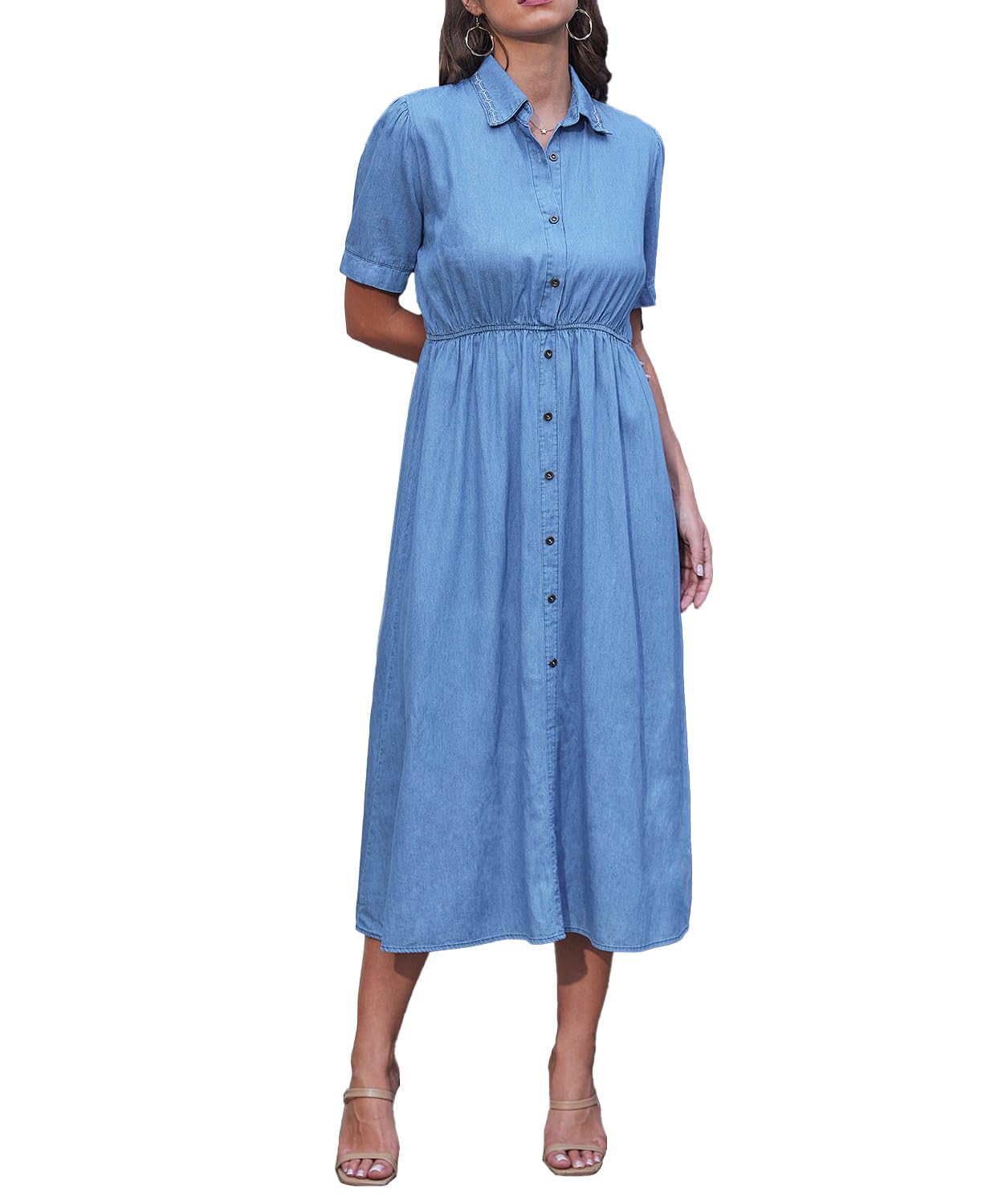 Women's Cotton Denim Maxi Dress - Casual Summer Sundress for Beach, Vacation & Everyday Wear