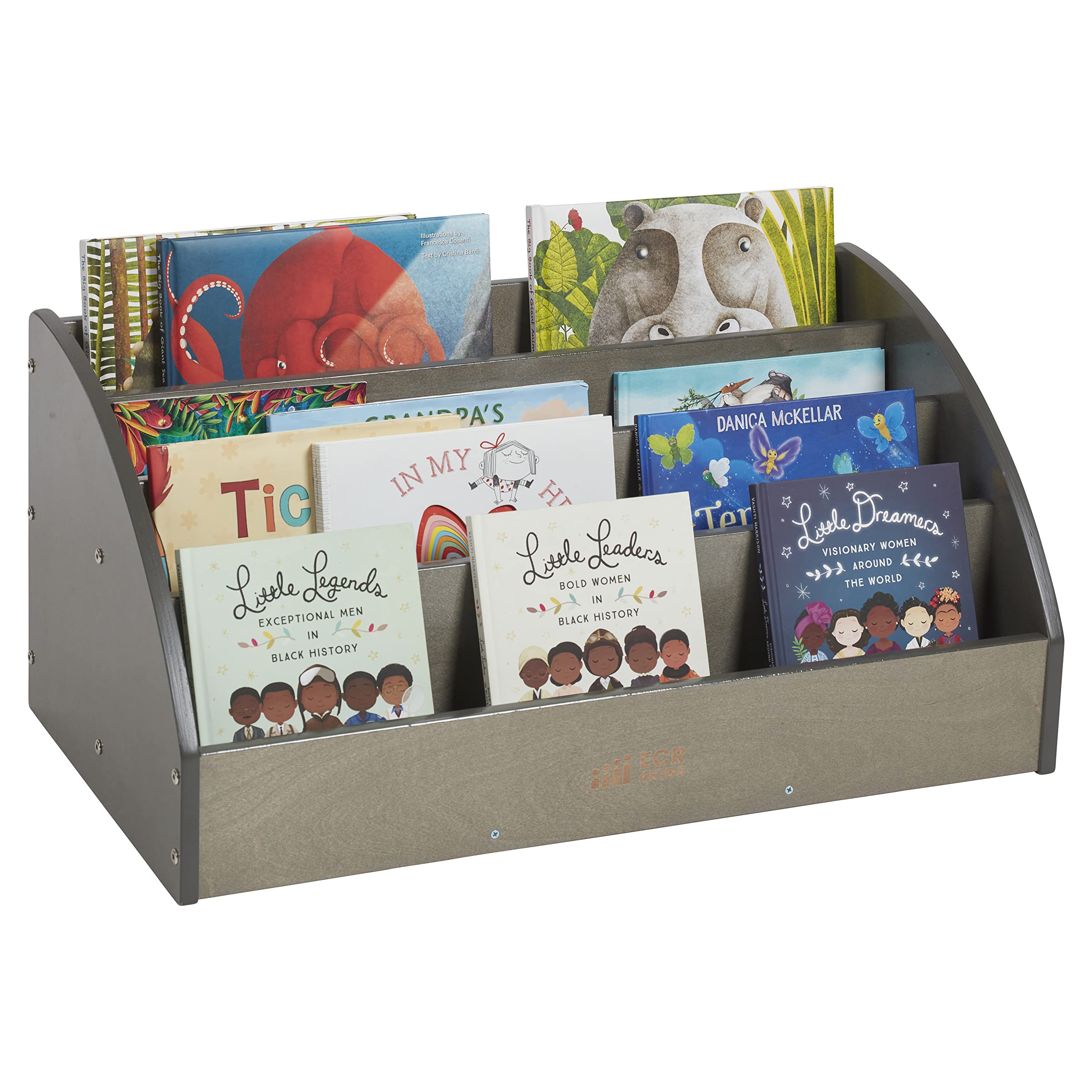 ECR4Kids Toddler Book Display Shelf - Grey Wash Wooden Bookshelf for Kids Room, Classroom & Playroom - Perfect for Organizing Children's Books & Toys