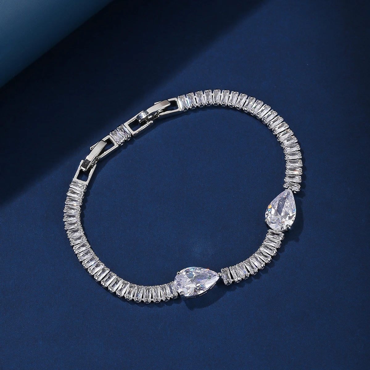 Sparkling Rectangular Cubic Zirconia Women's Bracelet - Elegant Crystal CZ Chain for Bridal Wedding, Bridesmaid Gifts & Special Occasions | Perfect for Anniversaries, Date Nights & Formal Events | CK10169
