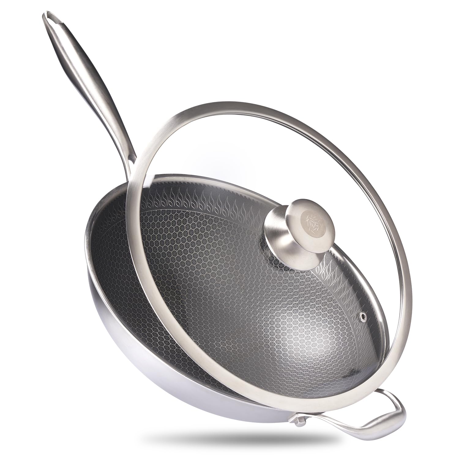 Premium 32cm Stainless Steel Wok - Non-Stick, Scratch-Resistant, Oven-Safe for Stir-Fry, Sautéing & Deep Frying - Perfect for Home Cooking & Restaurant Use