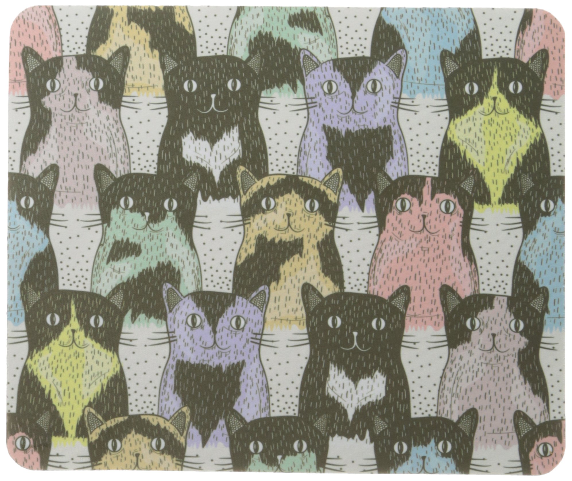 Colorful Cats Illustration Gaming Mouse Pad - Non-Slip Rubber Base, Extended Size (12x10in) for PC, Laptop, Office & Gaming Setup - MPSQ-RK-45141