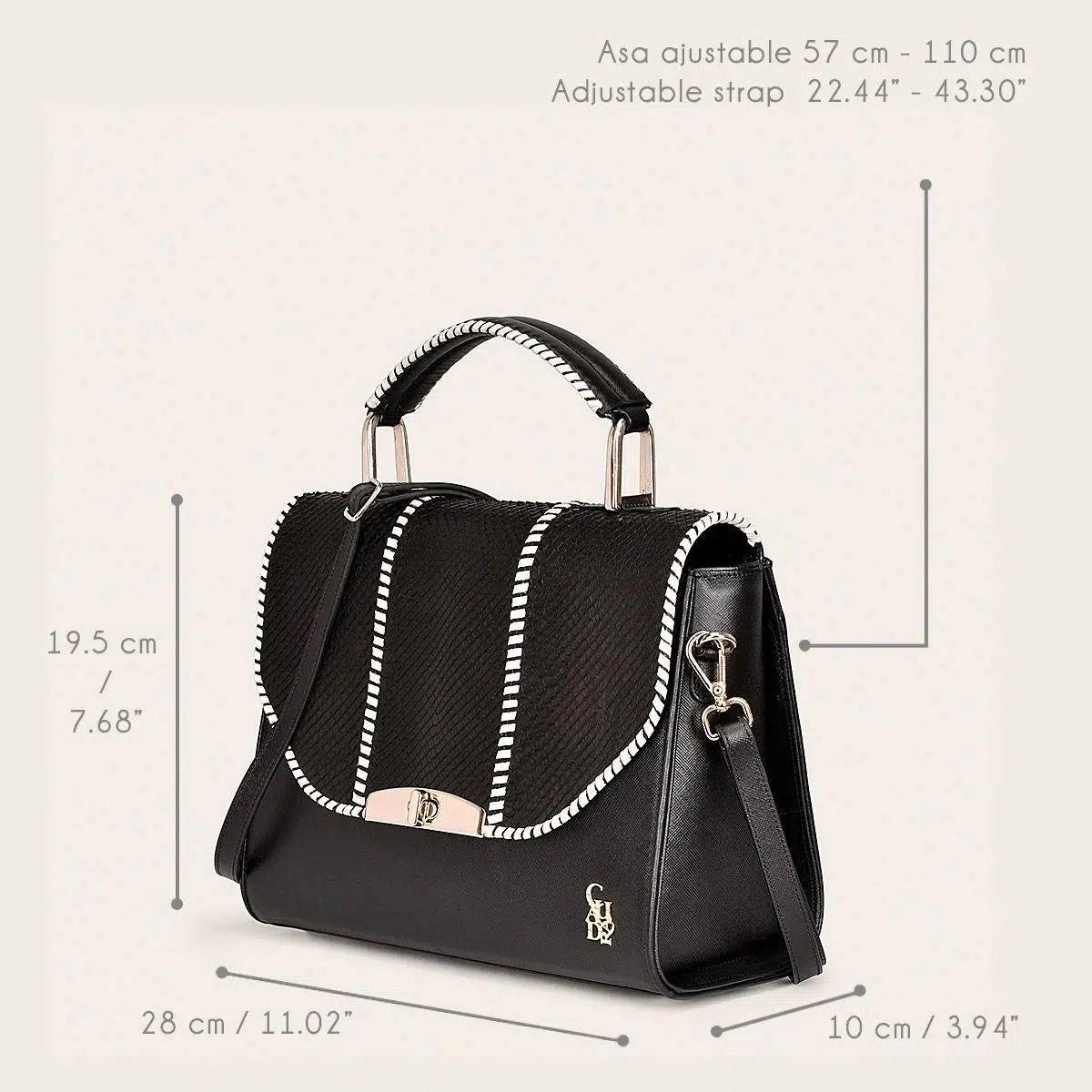 BOD86PI Western Style Women's Fashion Python Leather Handbag - Elegant Black Crossbody Purse for Cowgirl Outfits & Evening Events