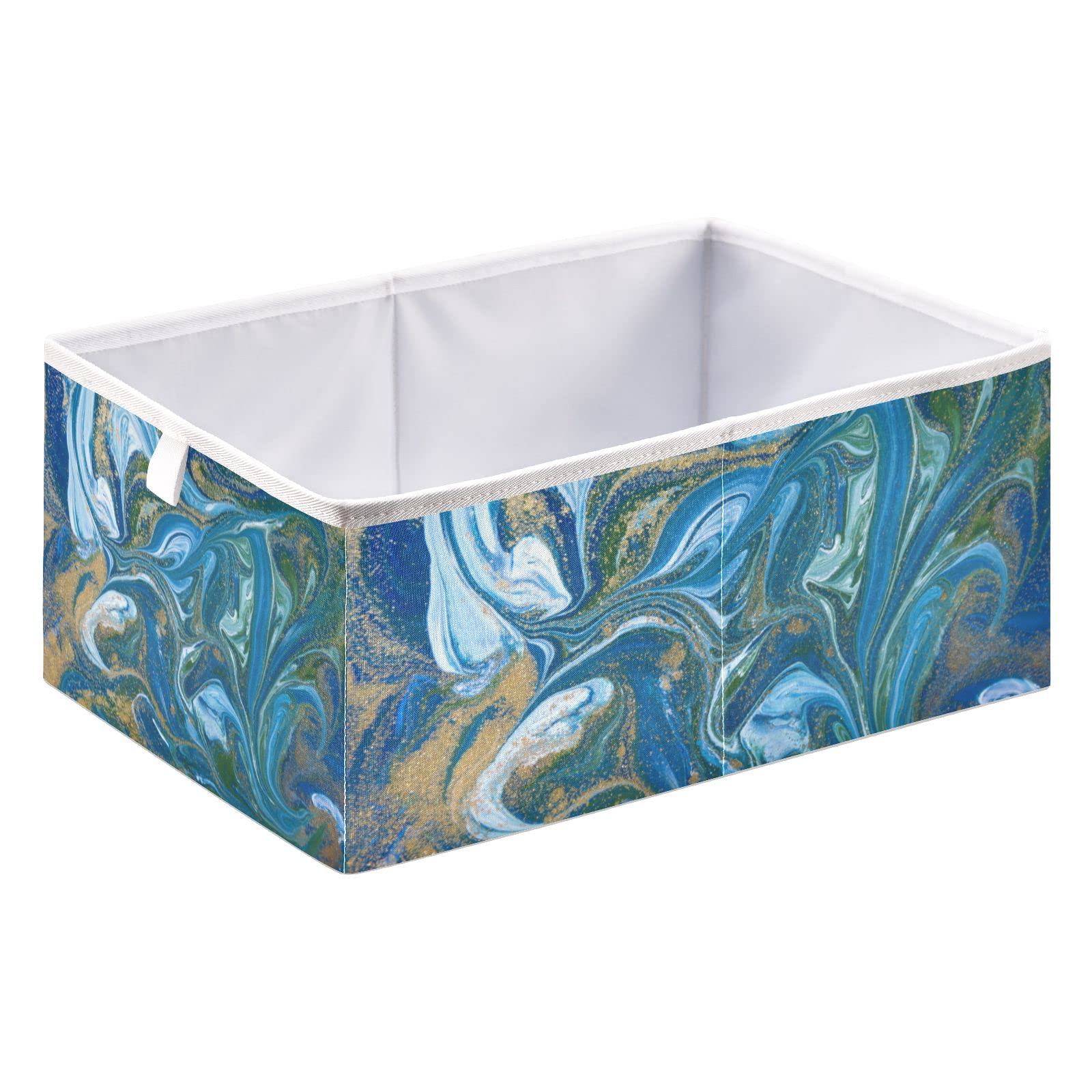 Blue Green Marble Storage Basket - Collapsible Rectangular Fabric Bin for Home, Laundry Room & Office Organization | Perfect for Shelves, Closet & Bathroom Storage