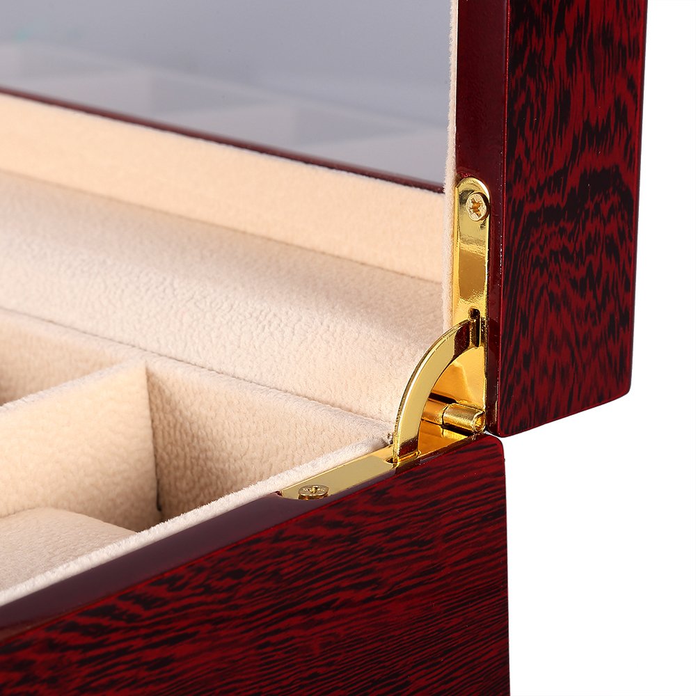 Premium 6-Slot Wooden Watch Box with Glass Lid & Removable Pillows - Luxury Watch Storage Case for Men & Women (Brown, Peach, Clear) - Perfect for Watch Collectors, Gift Giving & Jewelry Organization