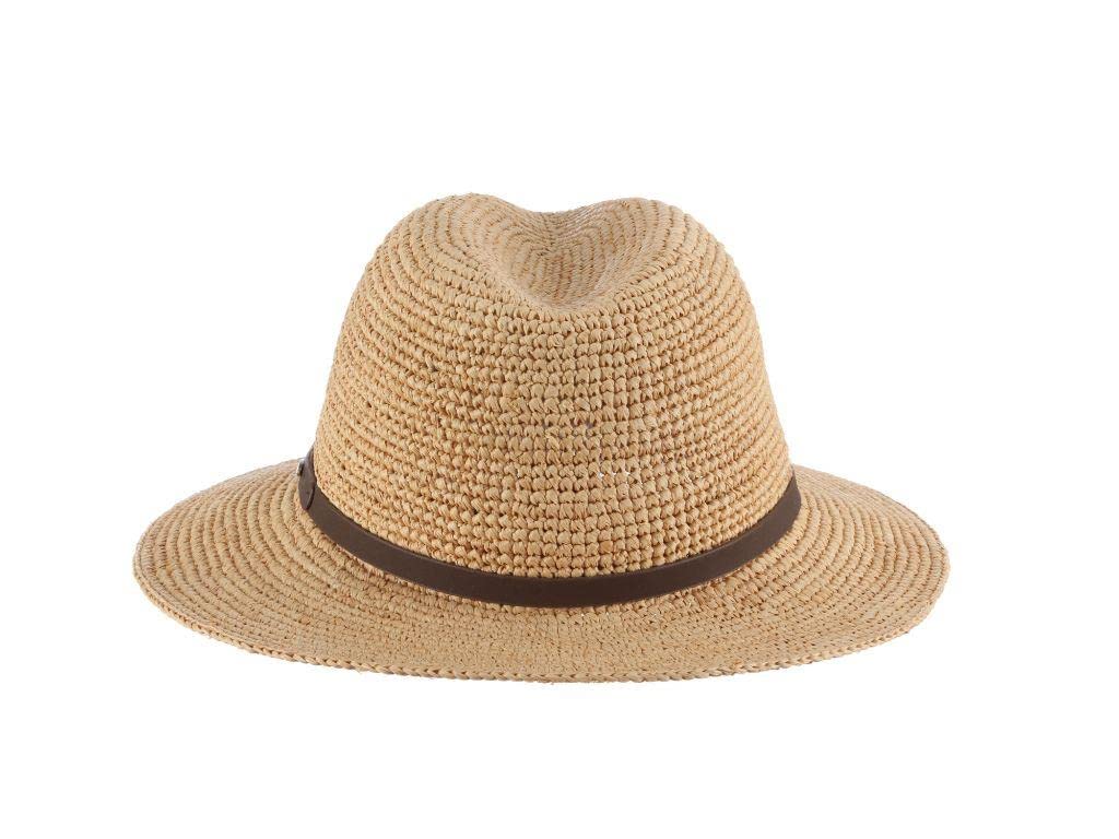 Scala Men's Fine Crochet Raffia Safari Hat with Genuine Leather Trim - Perfect for Beach, Travel & Outdoor Adventures