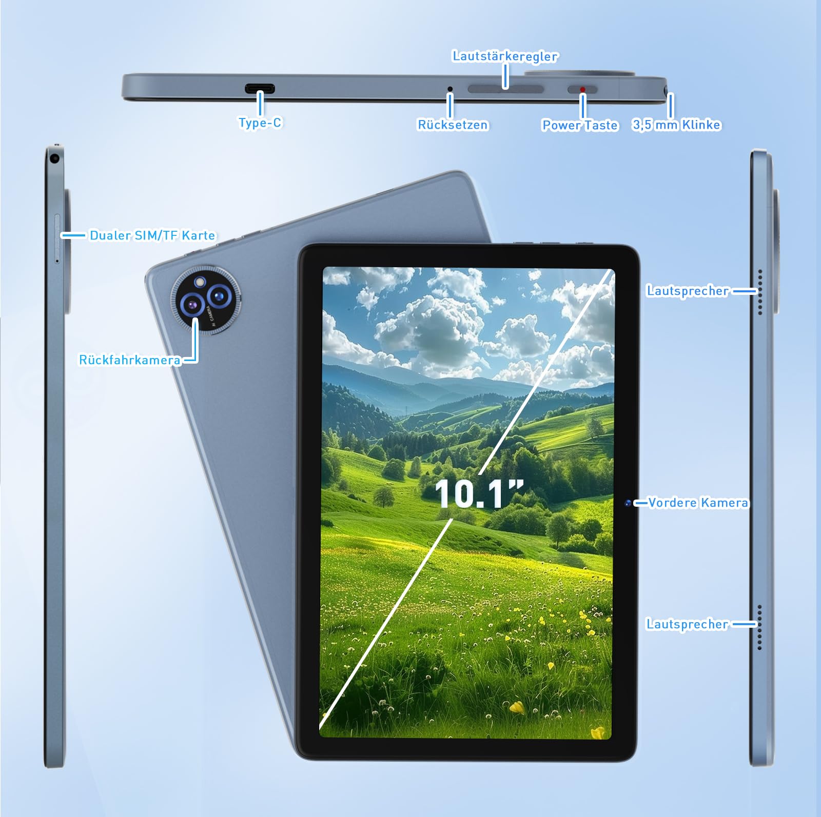 ANTEMPER 2025 Latest Android 14 Tablet 10 Inch, 4G LTE 5GHz WiFi Tablet PC, 14GB RAM + 128GB ROM (Expandable to 1TB), Octa-Core FHD 1280x800 IPS Display, 8000mAh Battery, 13MP+8MP Camera, GMS Certified, GPS, Face ID, Gray - Perfect for Work, Study, and Entertainment On The Go