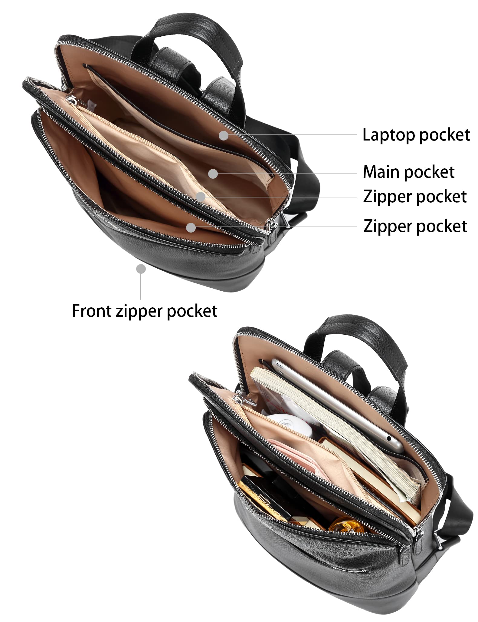 BOSTANTEN Genuine Leather Laptop Backpack for Women - 15.6 Inch Business Computer Bag with USB Charging Port - Waterproof Travel Backpack for Work, College & Daily Commute - Perfect for Office, School & Business Trips