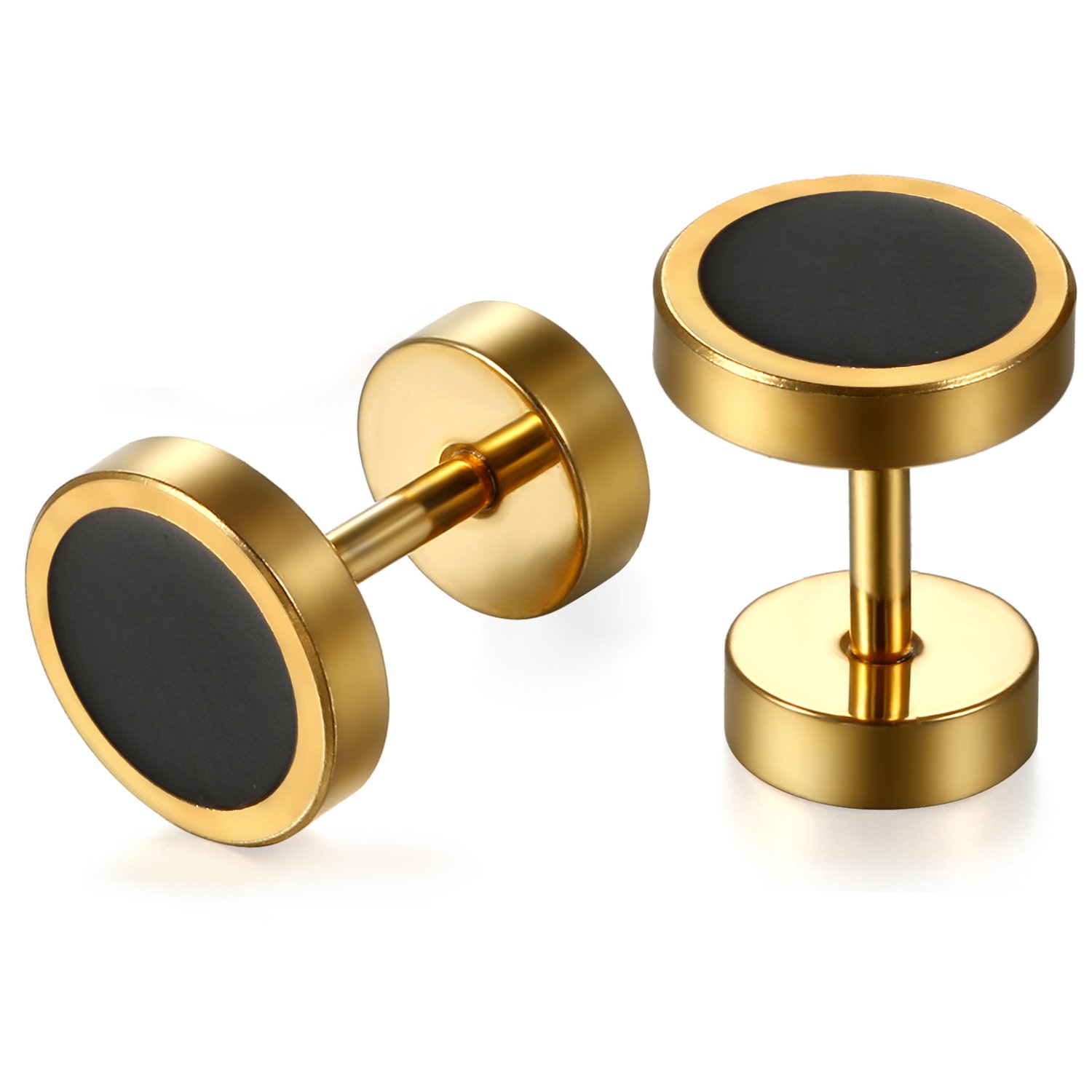 Aroncent 8MM Stainless Steel Fake Gauge Stud Earrings for Men & Women - Rose Gold Plated Fake Earrings for Everyday Wear, Parties & Gifts